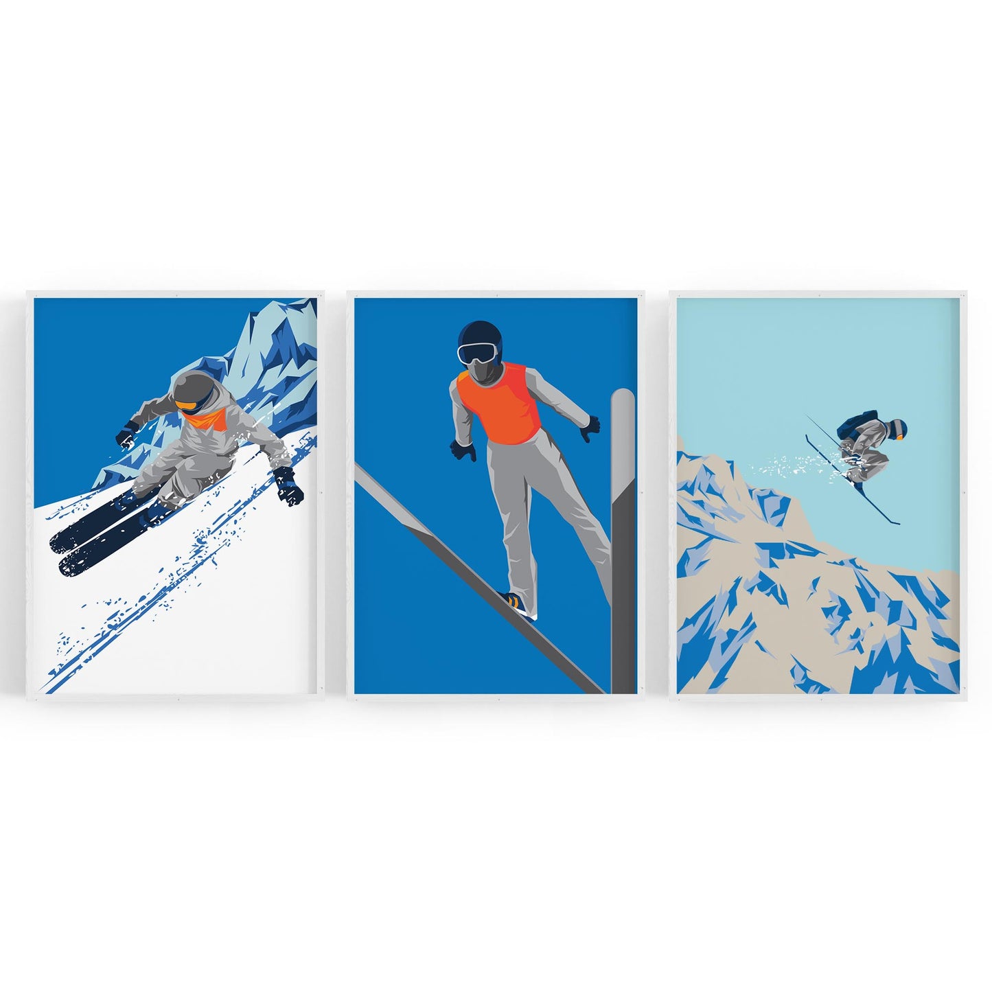 Set of Retro Skiing Snow Cabin Winter Ski Wall Art - The Affordable Art Company