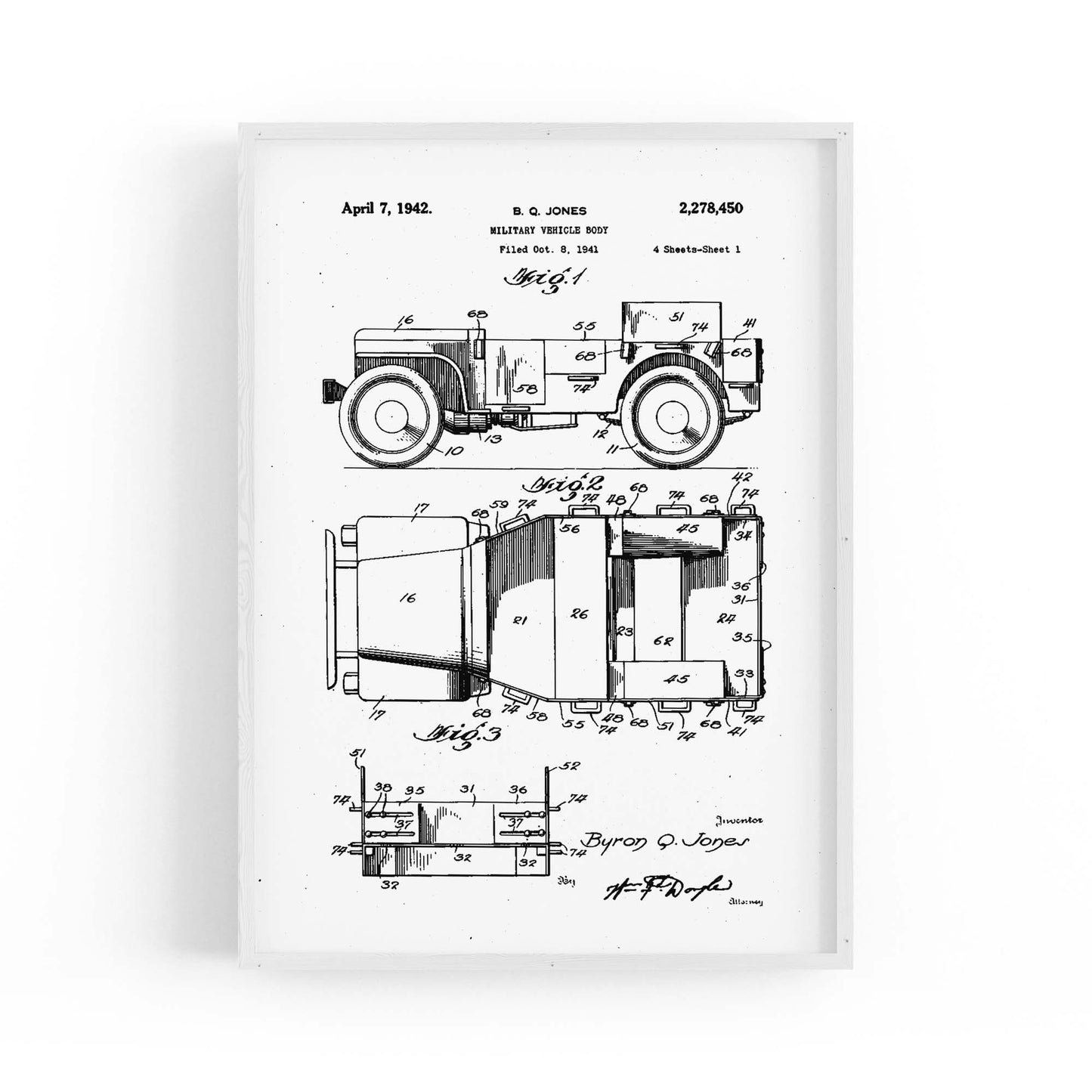 Vintage Jeep Military Patent Military Wall Art #2 - The Affordable Art Company