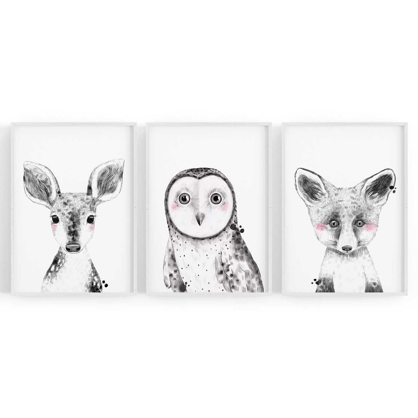 Set of Blushing Woodland Animals Nursery Wall Art - The Affordable Art Company