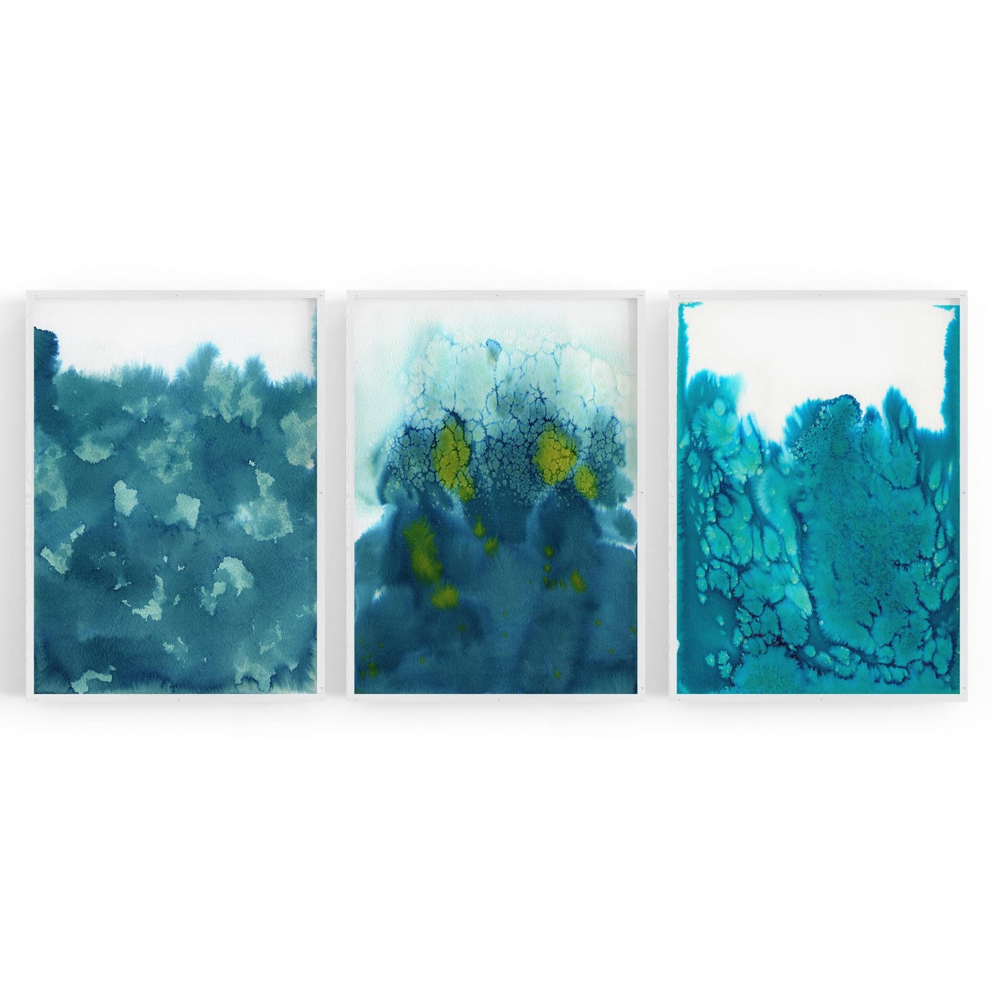 Set of Blue Ink Abstract Painting Faded Wall Art #5 - The Affordable Art Company