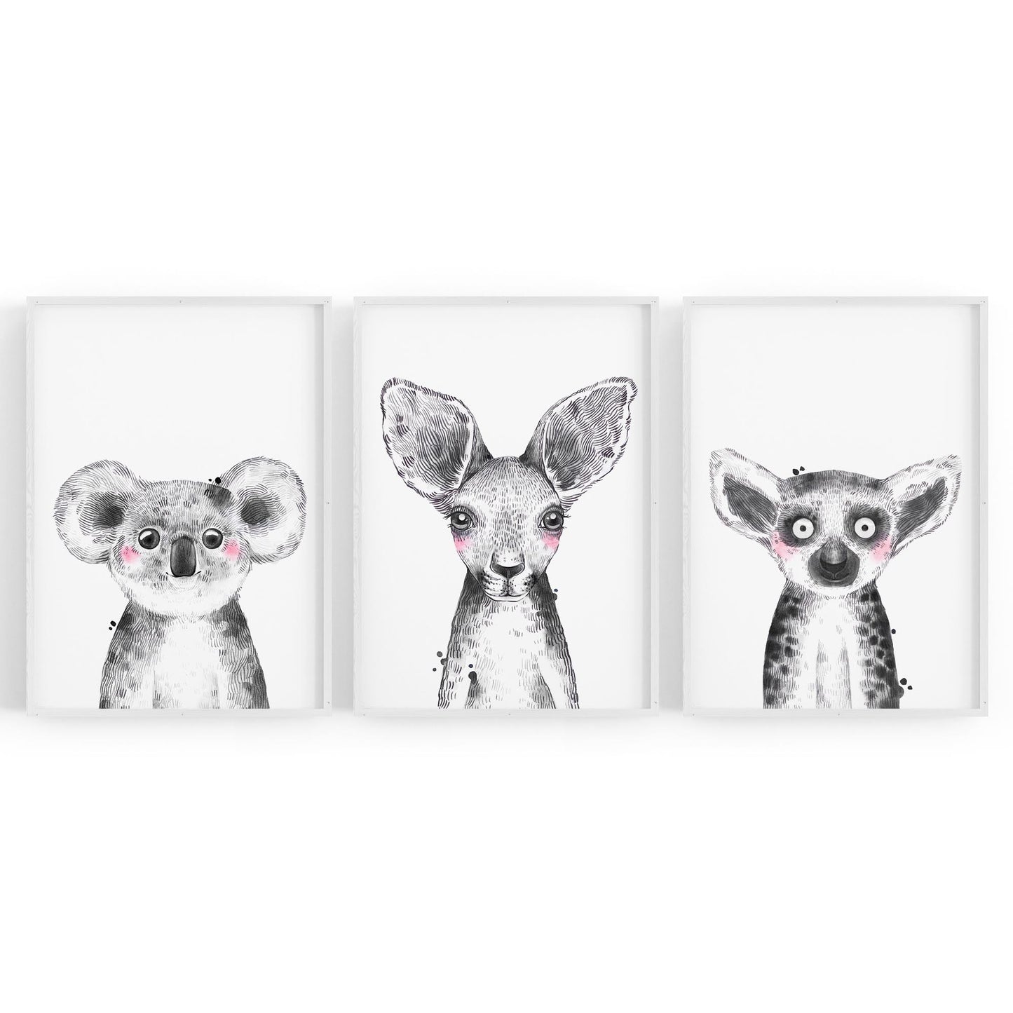 Set of Blushing Australian Animals Nursery Wall Art - The Affordable Art Company