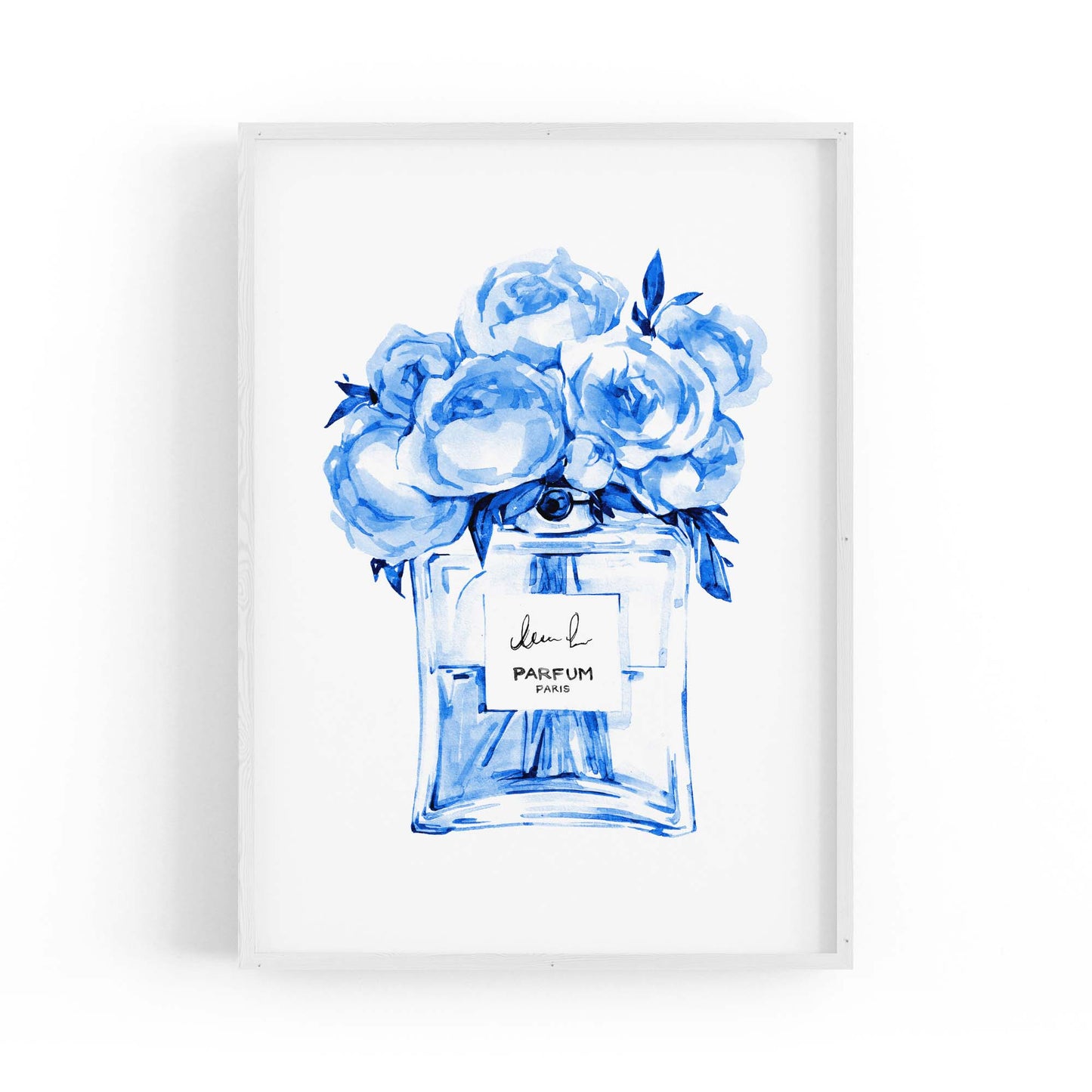 Blue Floral Perfume Bottle Fashion Flowers Wall Art #2 - The Affordable Art Company