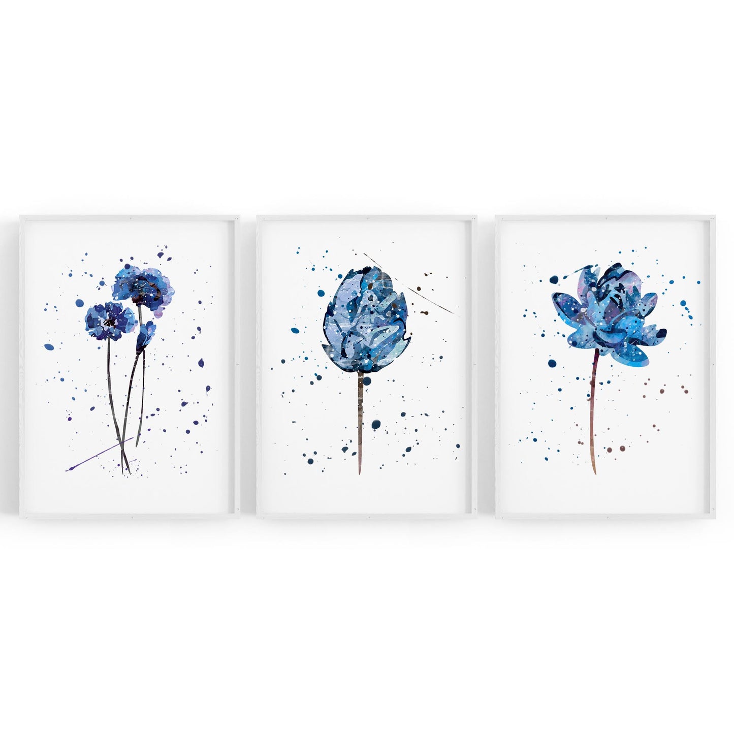 Set of Blue Scandi Flower Abstract Kitchen Wall Art - The Affordable Art Company