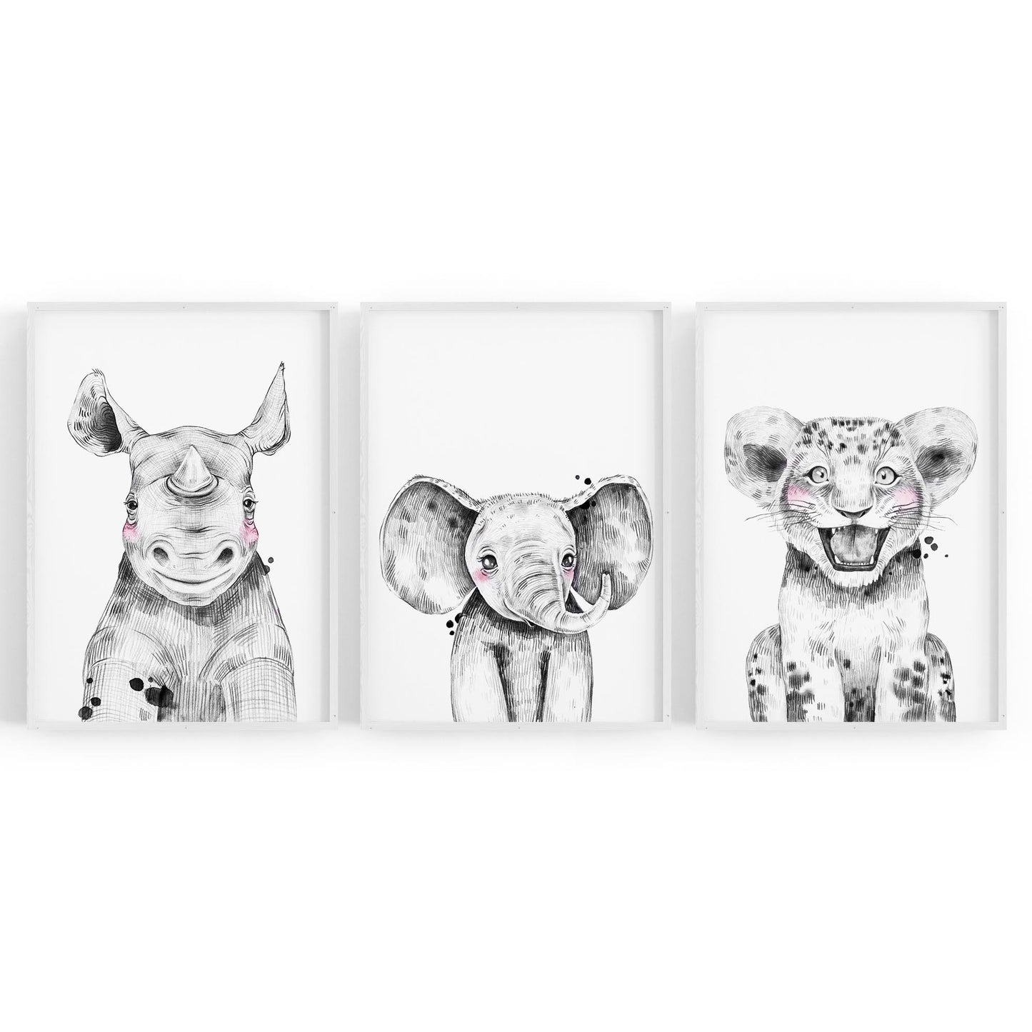 Set of Blushing Safari Animals Nursery Wall Art #2 - The Affordable Art Company