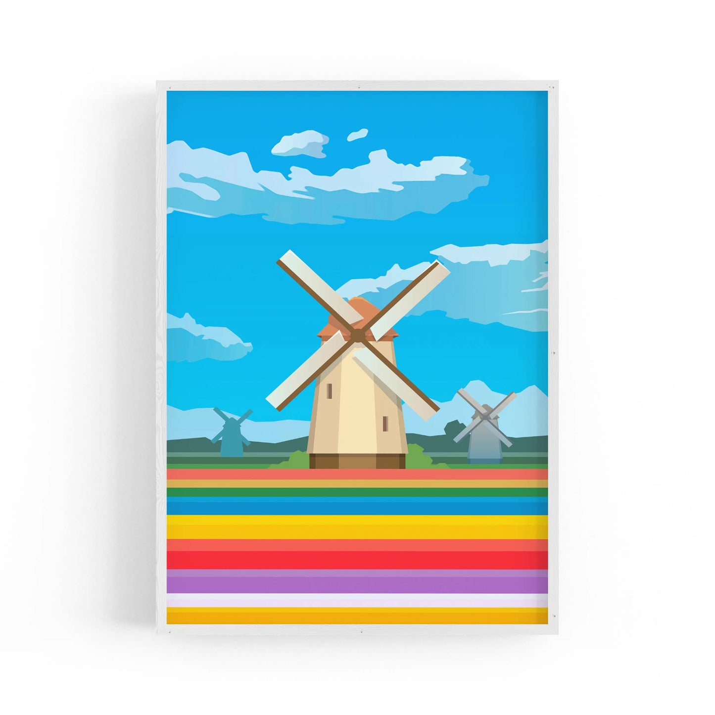 Retro Windmill, Netherlands Vintage Travel Wall Art - The Affordable Art Company