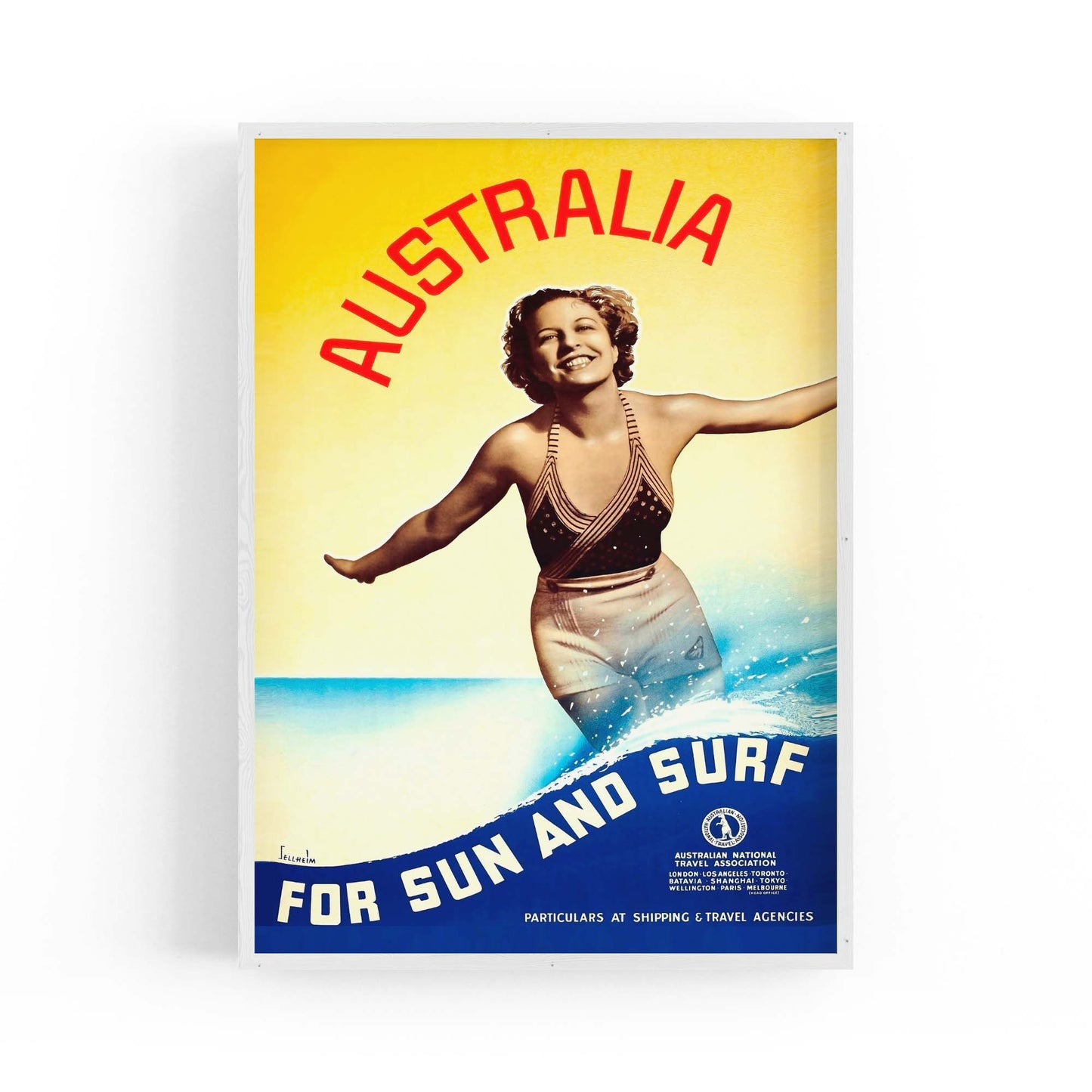 Vintage Australia Sun & Surf Travel Advert Wall Art - The Affordable Art Company