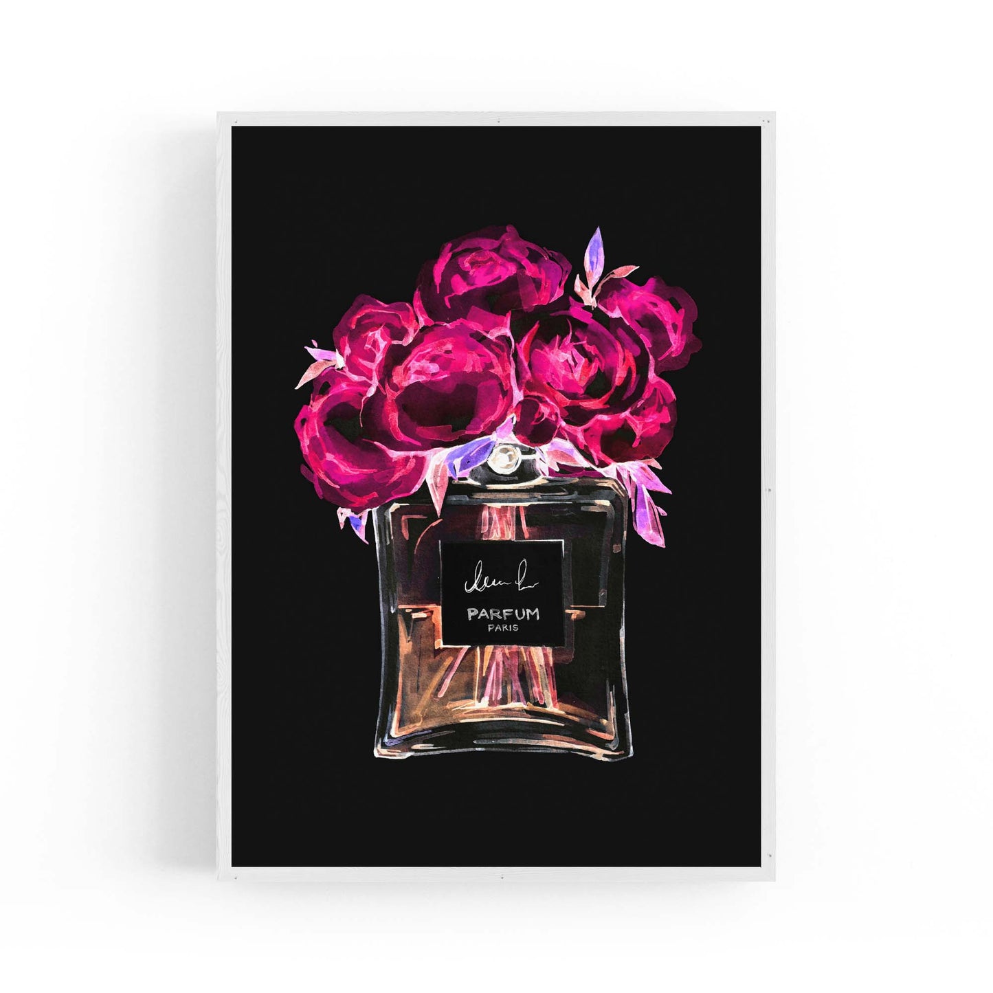 Neon Pink Floral Perfume Bottle Fashion Wall Art - The Affordable Art Company