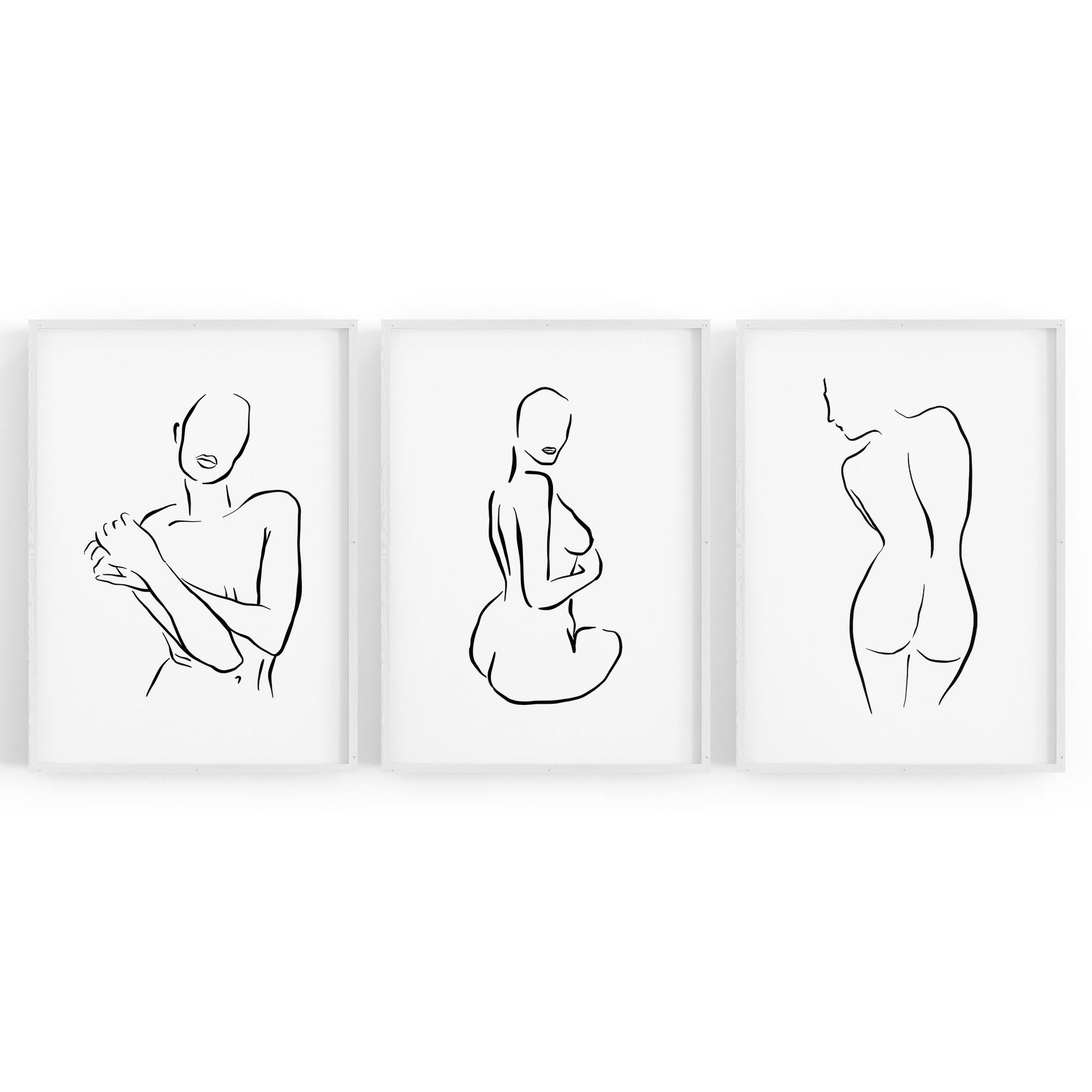 Set of 3 Nude Line Drawing Woman Wall Art - The Affordable Art Company