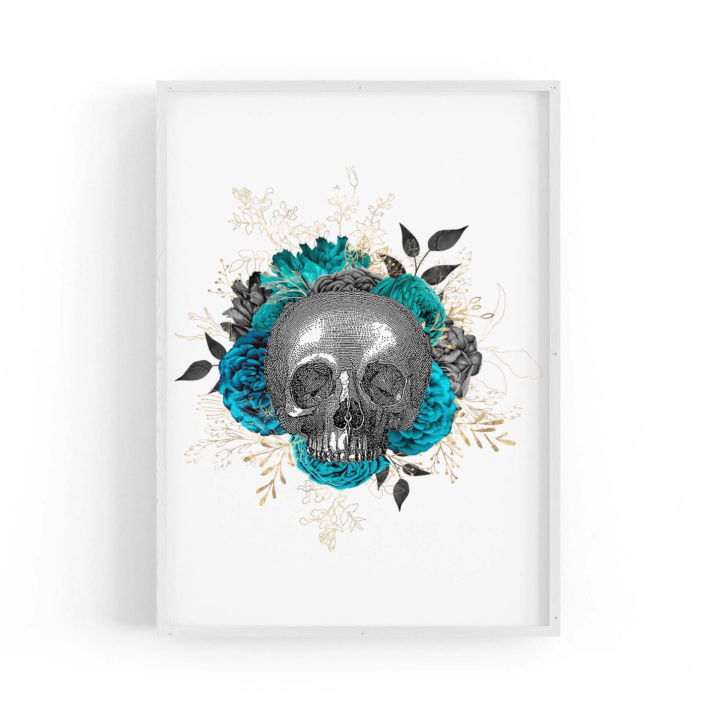Teal Floral Skull Gothic Bedroom Wall Art - The Affordable Art Company