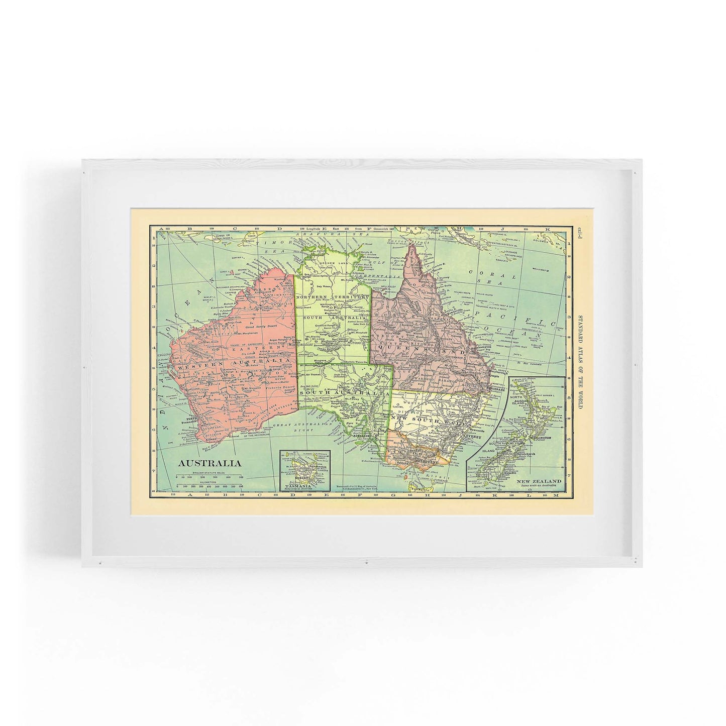 Vintage Australia Old Map Wall Art - The Affordable Art Company