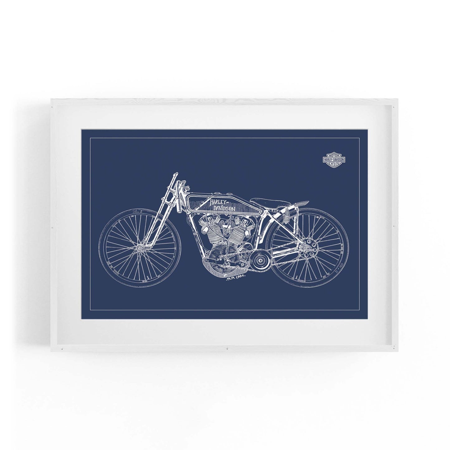 Harley Davidson Motorcycle Patent Blue Wall Art - The Affordable Art Company