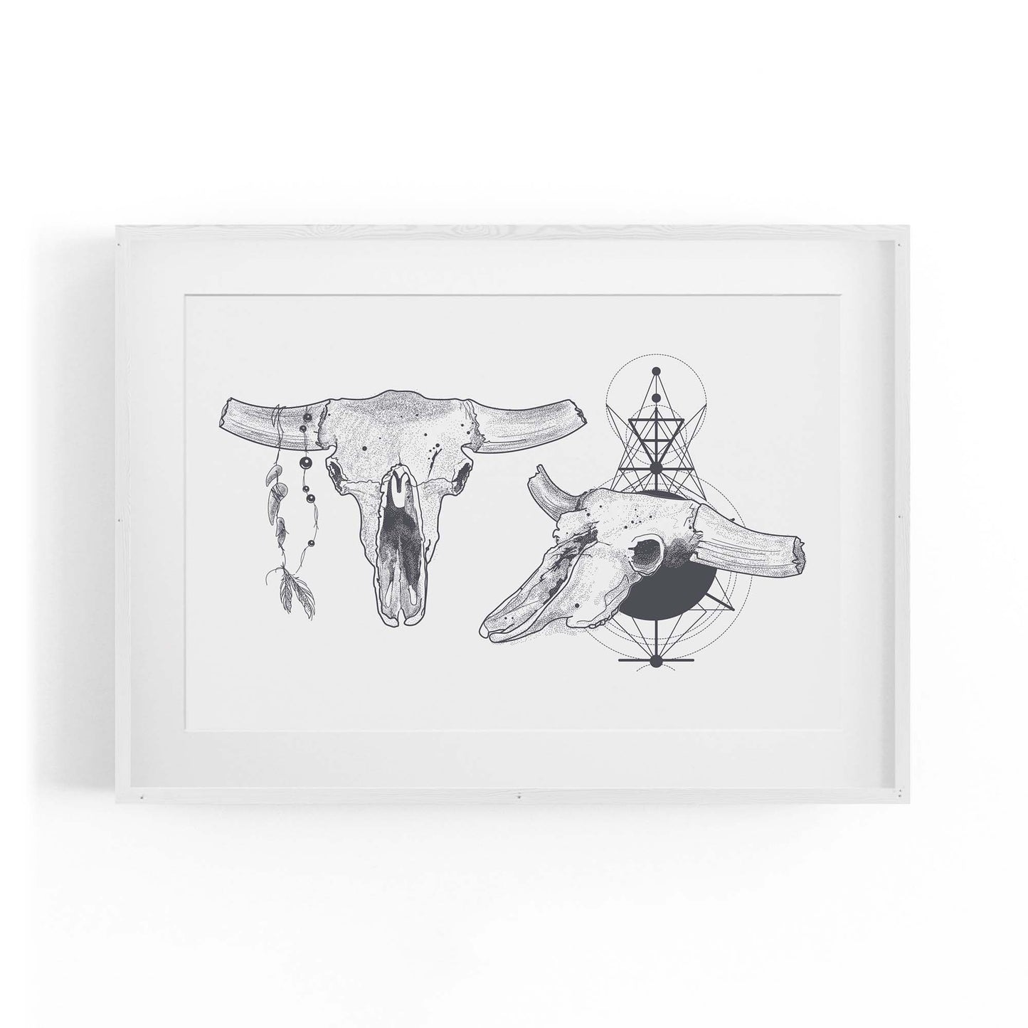 Tribal Cow Skull Drawing Boho Style Wall Art #1 - The Affordable Art Company