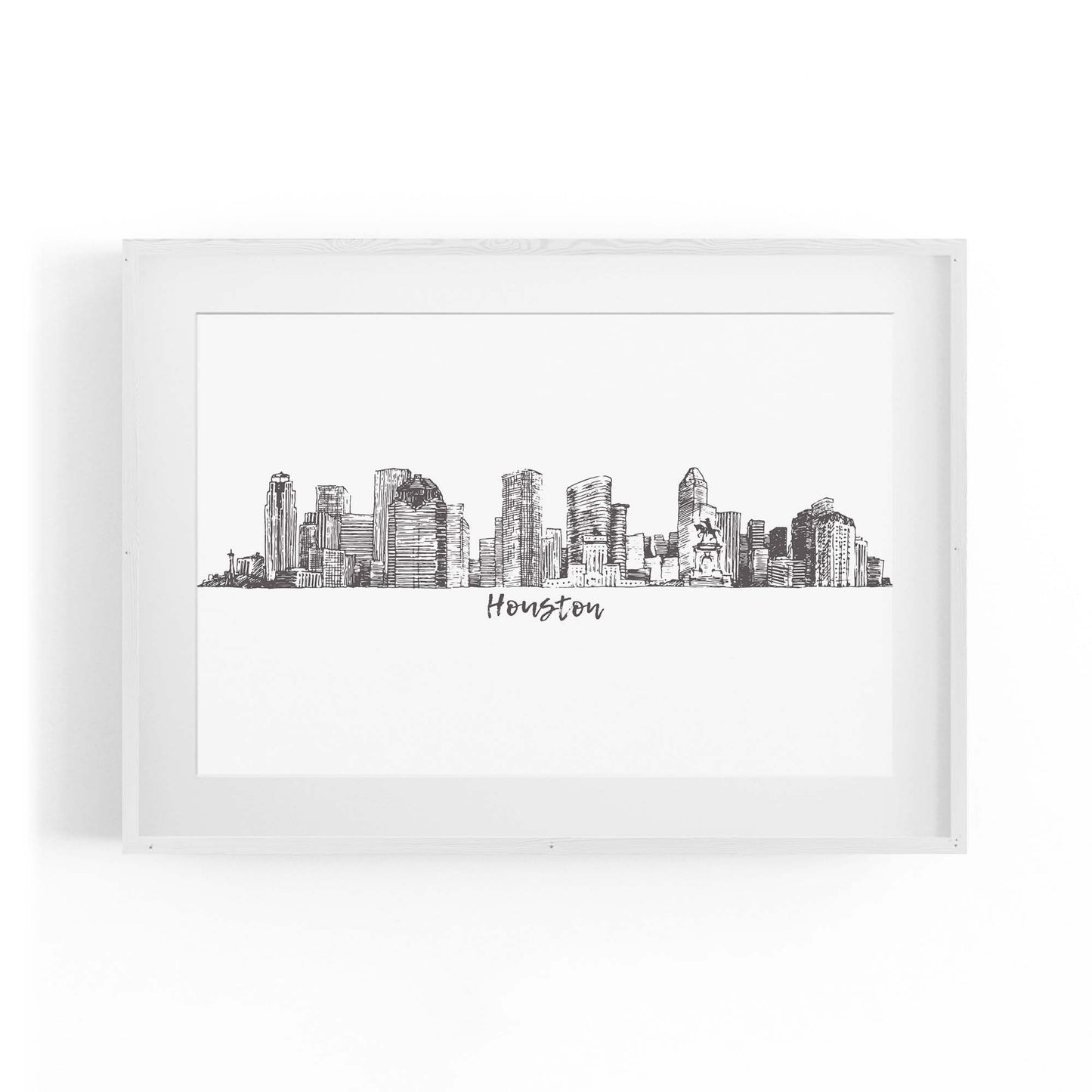 Houston Texas Skyline Drawing Minimal Wall Art - The Affordable Art Company