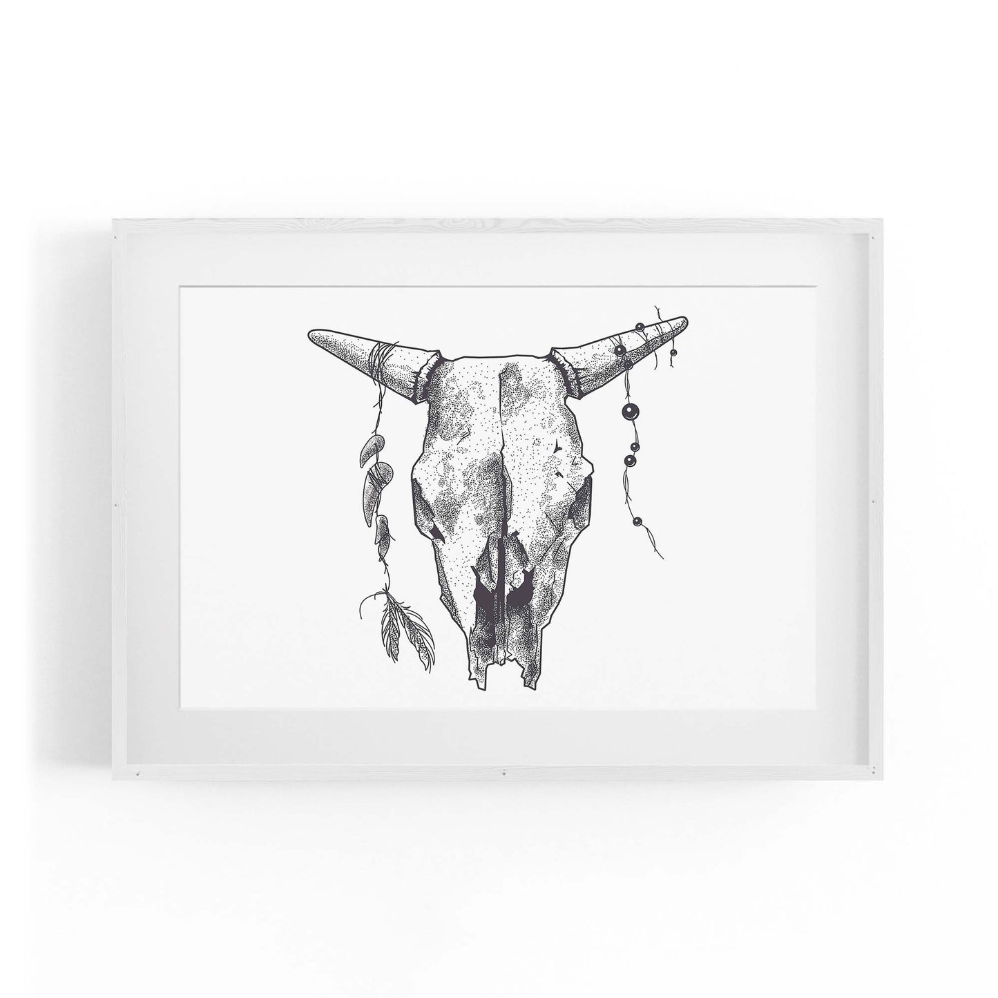 Tribal Cow Skull Drawing Boho Style Wall Art #2 - The Affordable Art Company