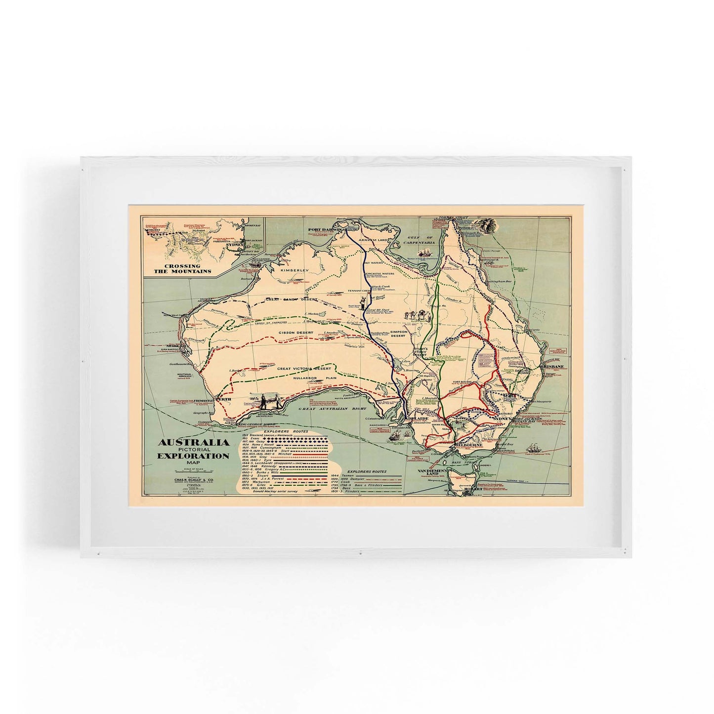 Australia Vintage Exploration Map Old Wall Art - The Affordable Art Company