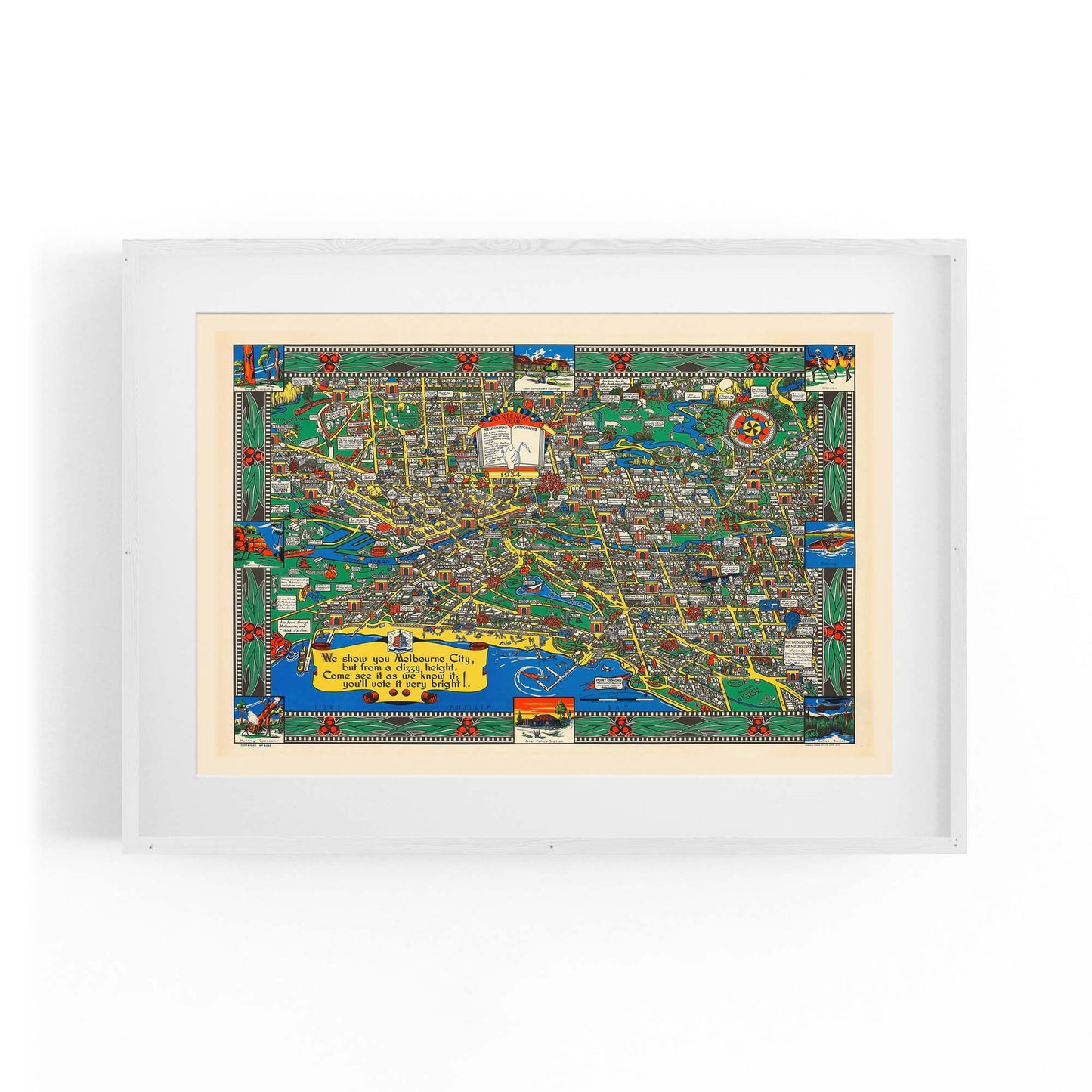 Vintage Melbourne Cartoon Map Wall Art - The Affordable Art Company