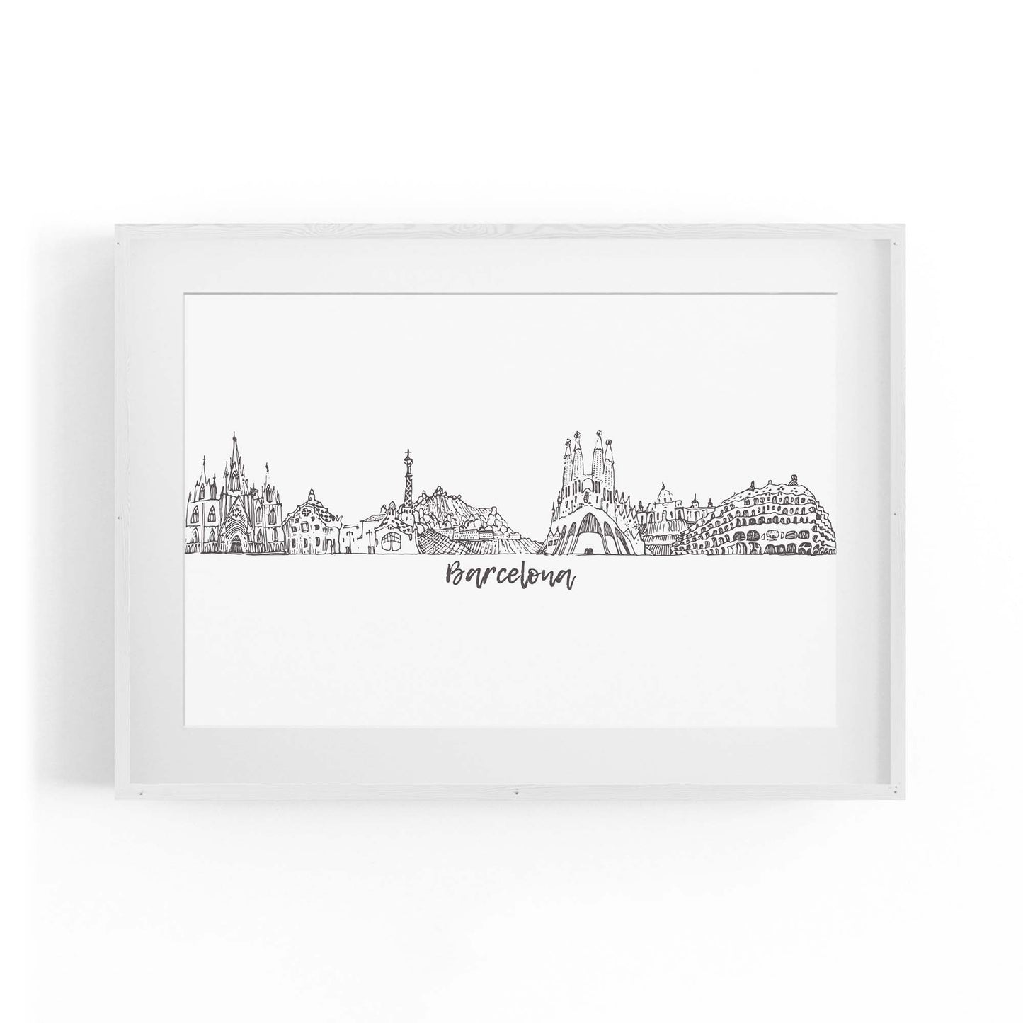 Barcelona Spain Minimal Drawing Cityscape Wall Art - The Affordable Art Company