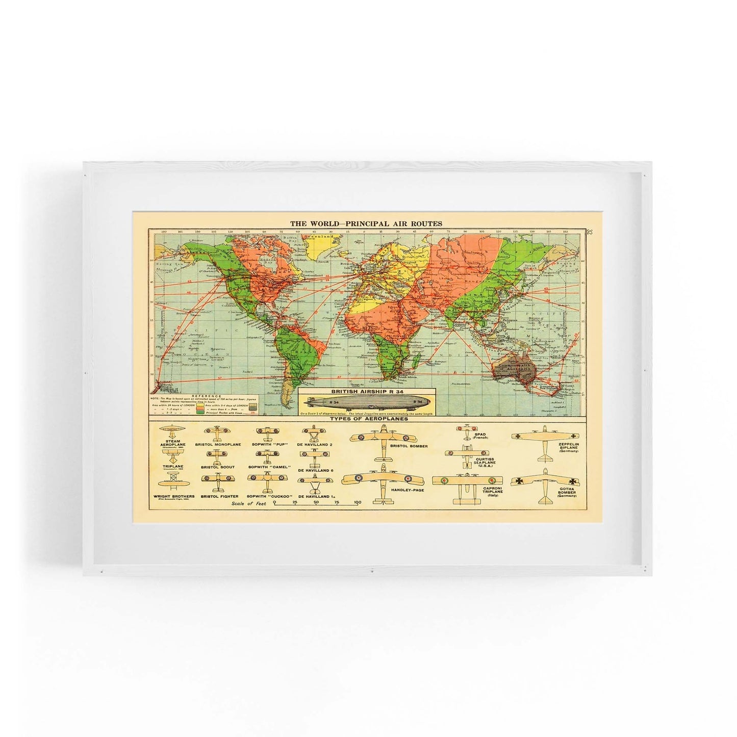 Vintage Air Routes Map Aviation Wall Art - The Affordable Art Company