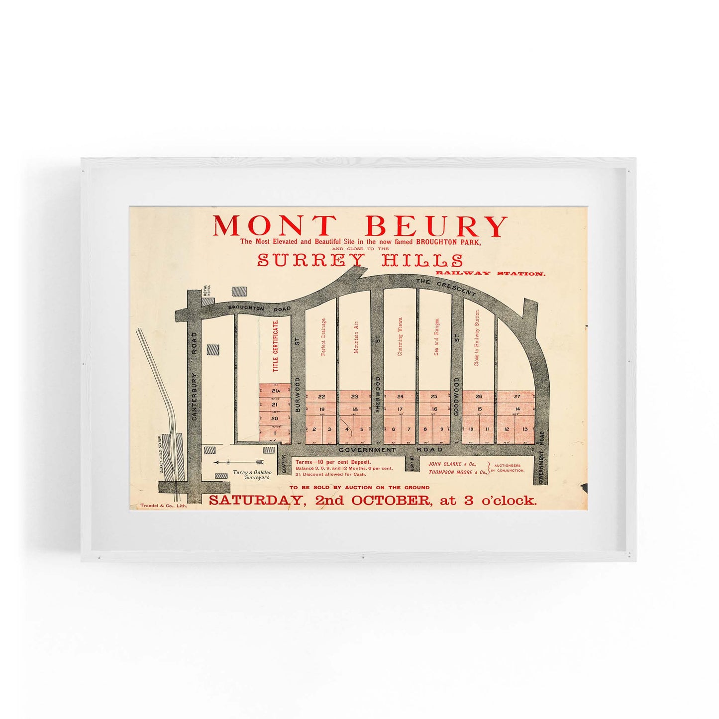 Surrey Hills Melbourne Vintage Real Estate Wall Art #2 - The Affordable Art Company