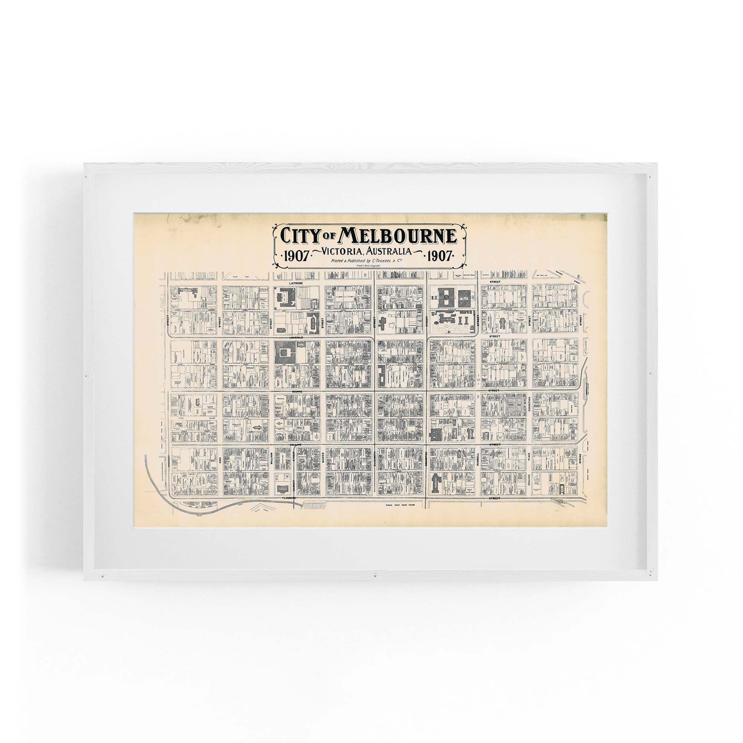 Vintage Melbourne CBD Street Map (1907) Wall Art - The Affordable Art Company