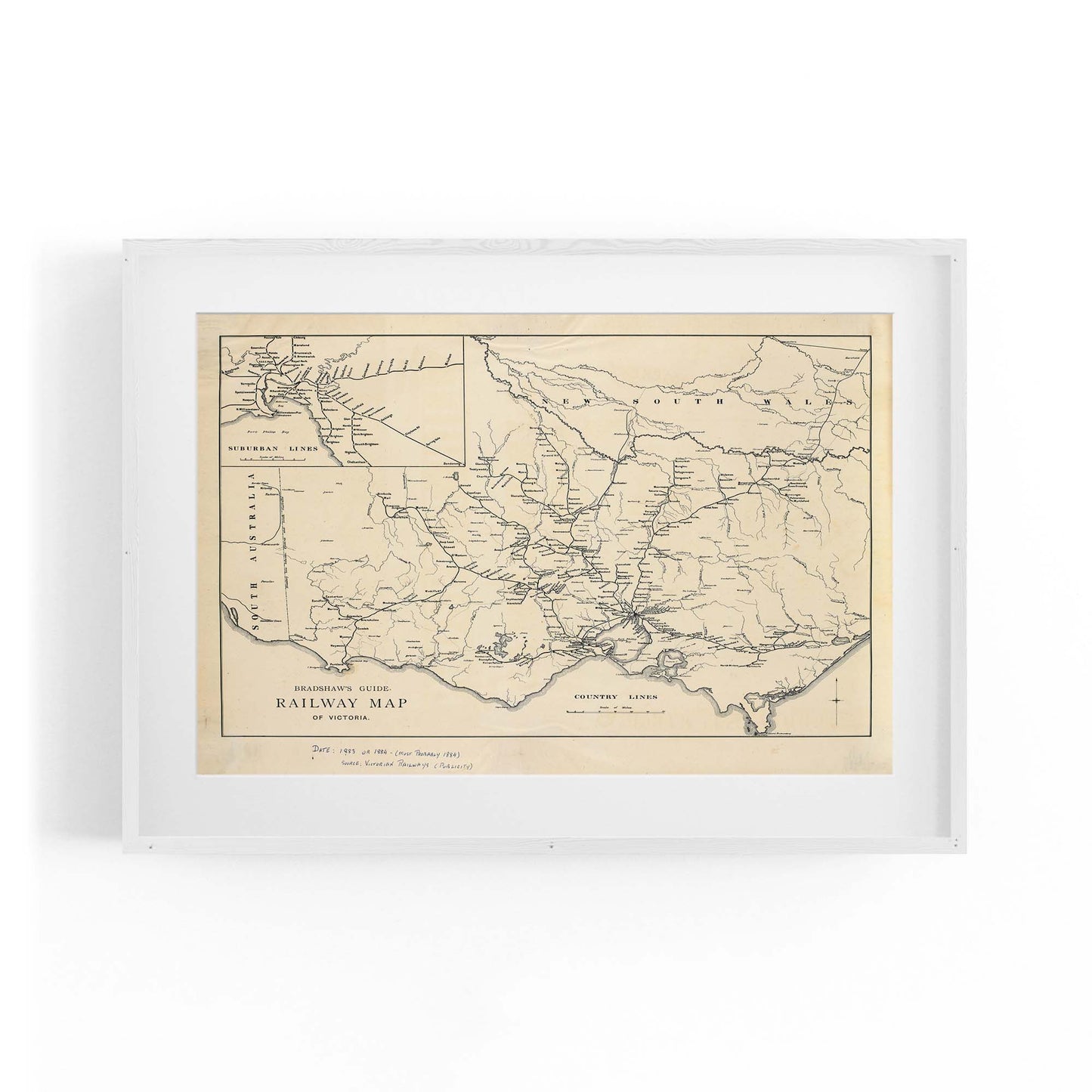 Vintage Railway Map of Victoria (1884) Wall Art - The Affordable Art Company