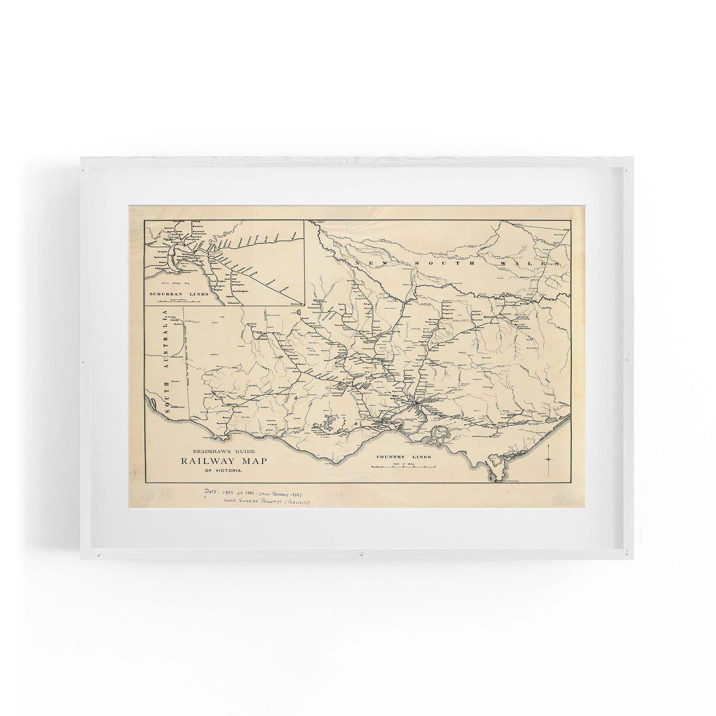 Vintage Railway Map of Victoria (1884) Wall Art - The Affordable Art Company
