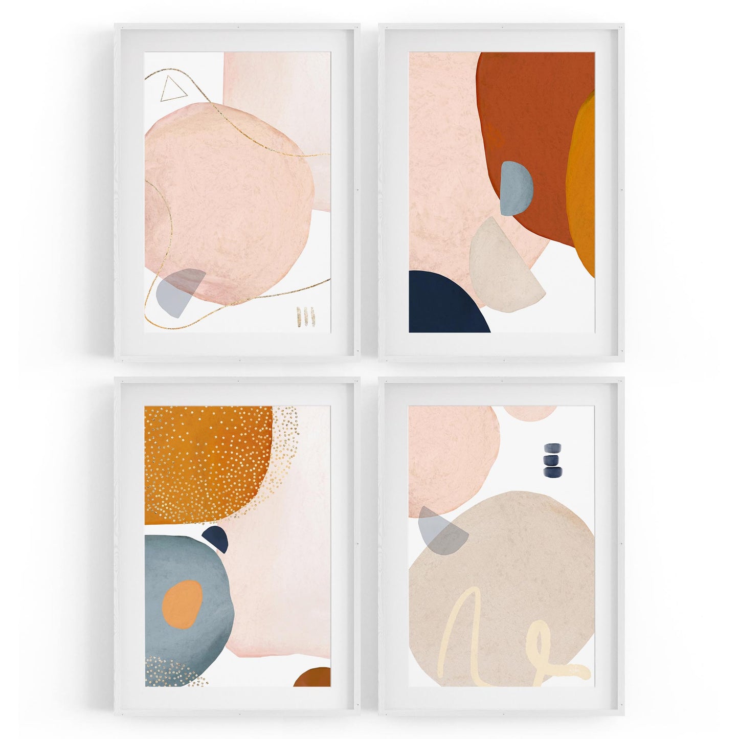 Set of 4 Abstract Shape Minimal Nude Colour Wall Art - The Affordable Art Company