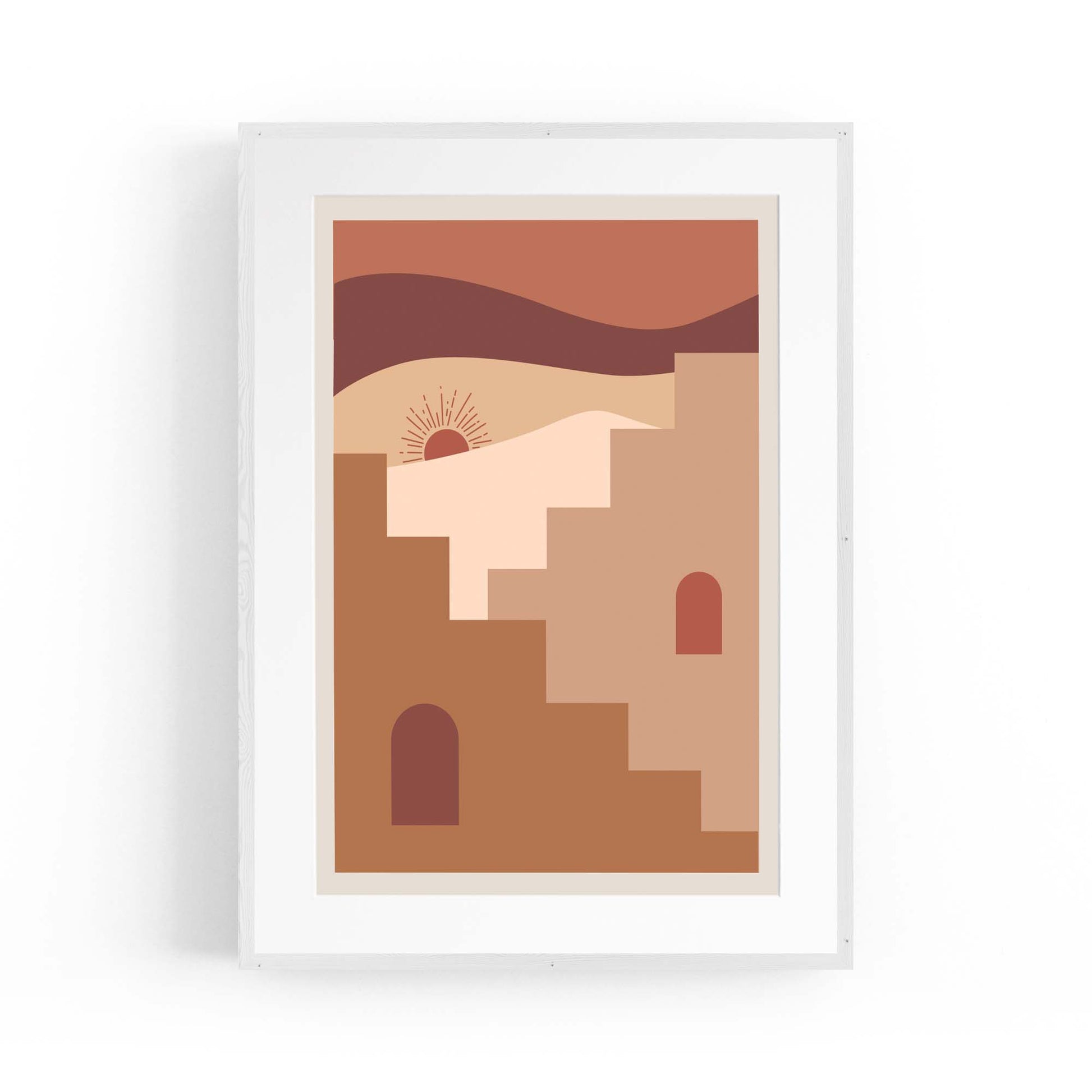 Desert Sunrise Terracotta Buildings Abstract Wall Art - The Affordable Art Company