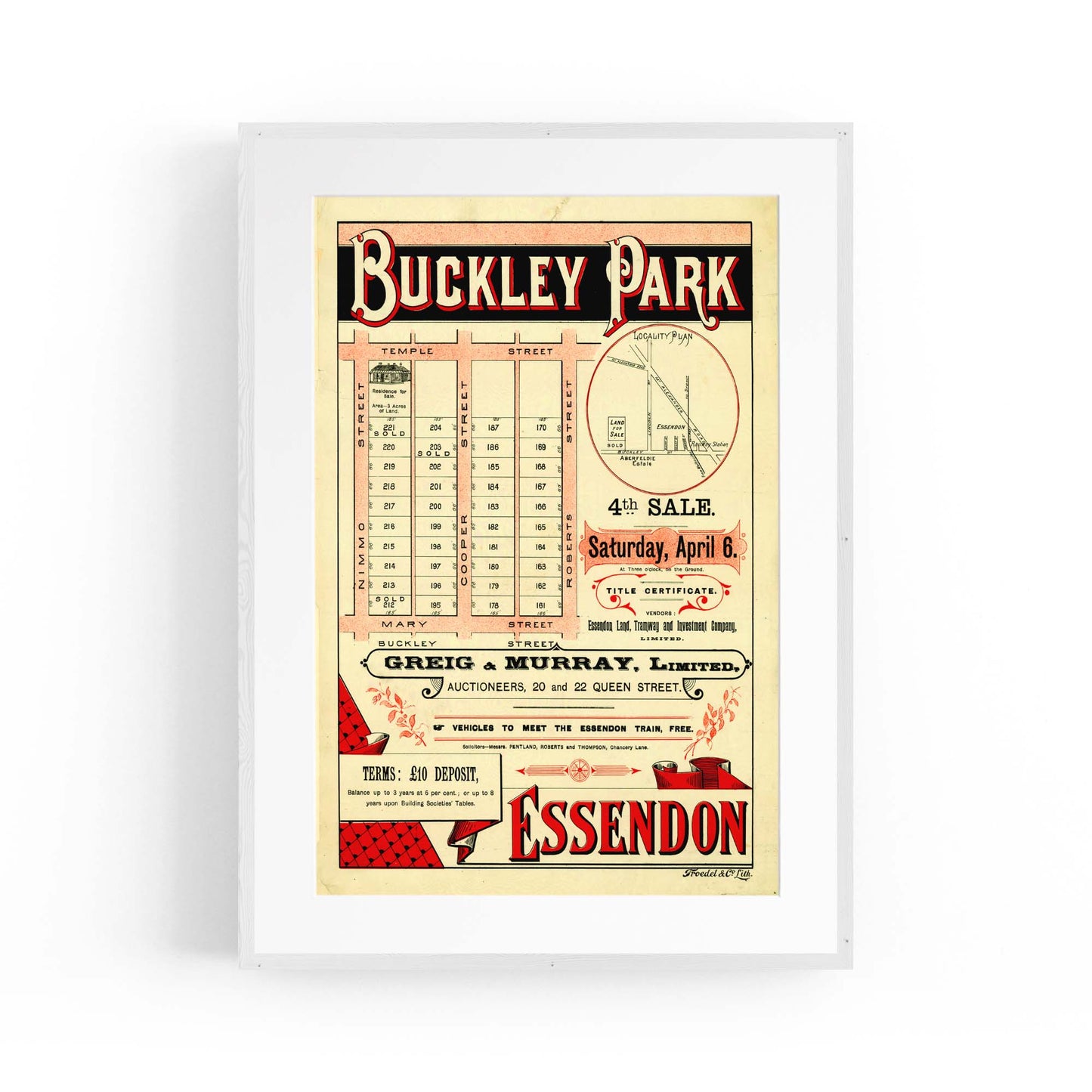 Essendon Buckley Park Vintage Real Estate Advert Wall Art - The Affordable Art Company