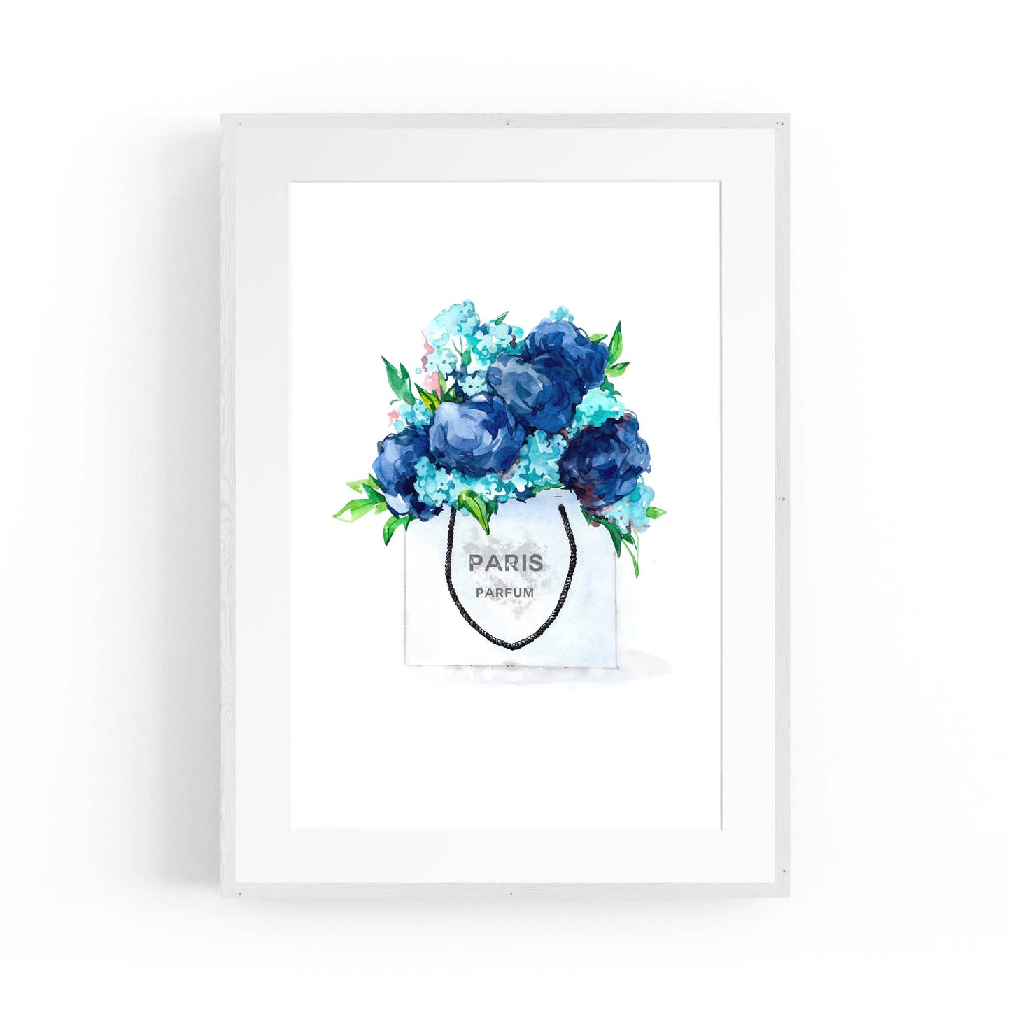 Blue Floral Shopping Bag Fashion Flowers Wall Art - The Affordable Art Company