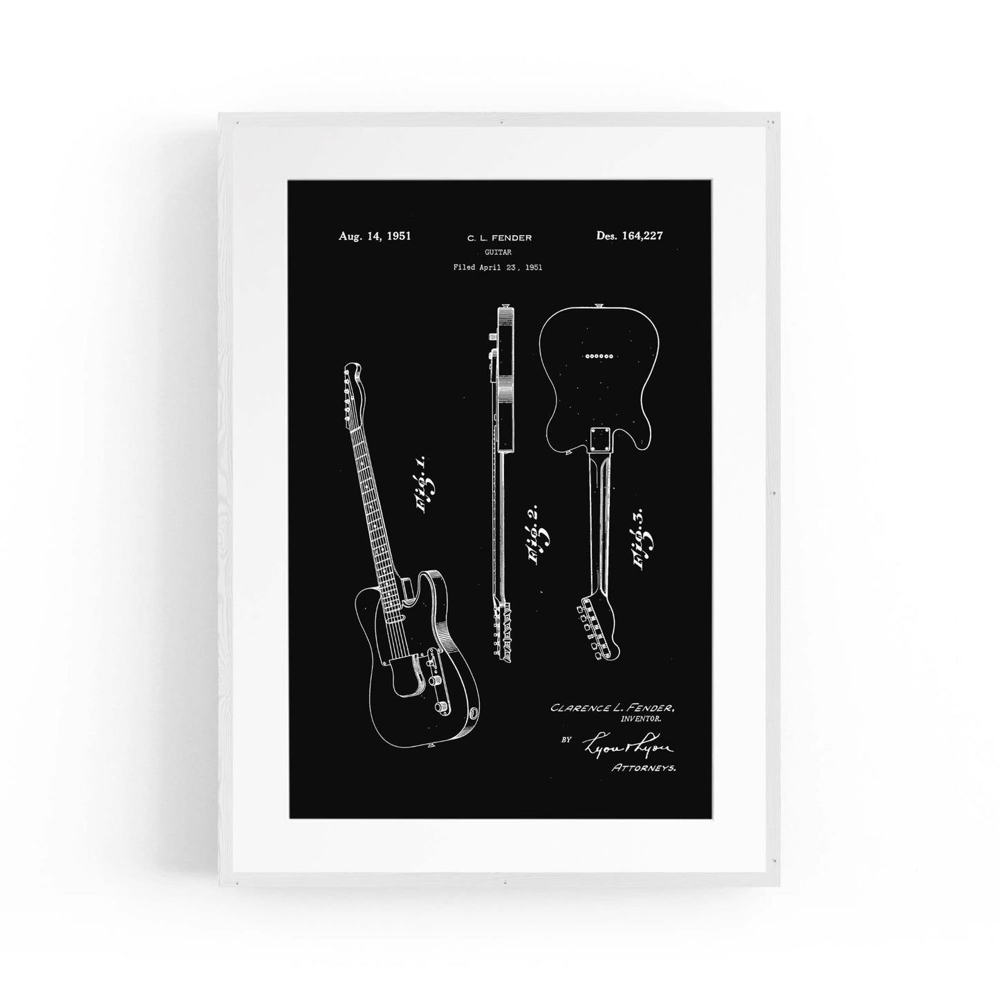 Vintage Telecaster Guitar Black Patent Wall Art #1 - The Affordable Art Company