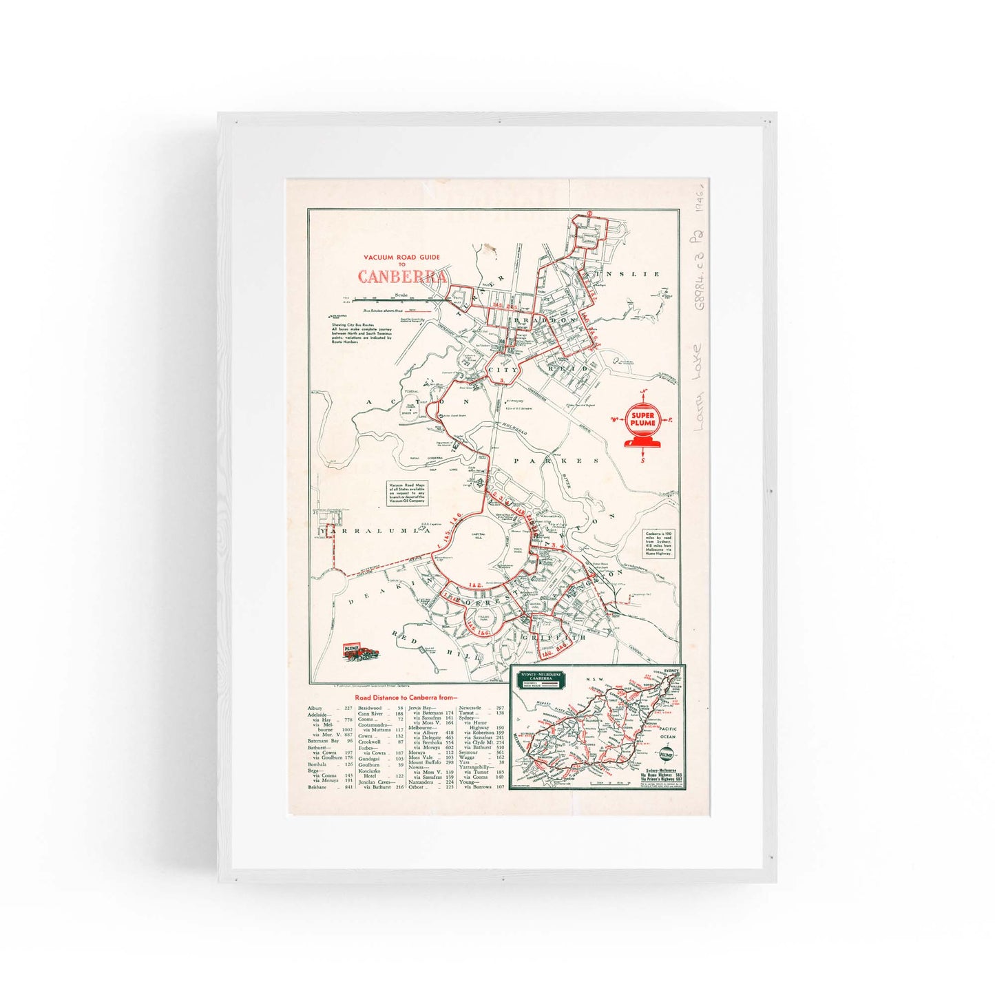 Canberra Australia Vintage Map Wall Art - The Affordable Art Company