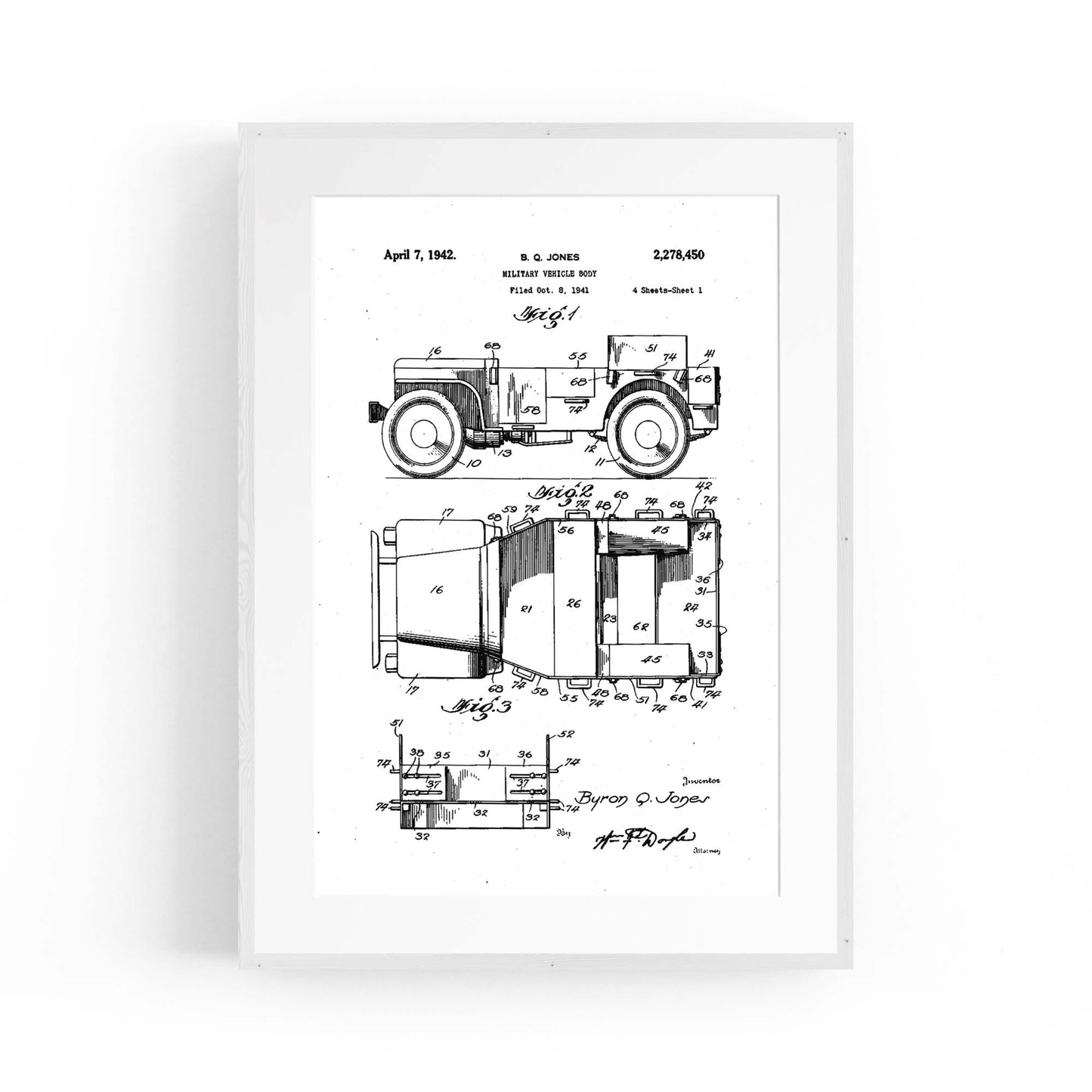 Vintage Jeep Military Patent Military Wall Art #2 - The Affordable Art Company