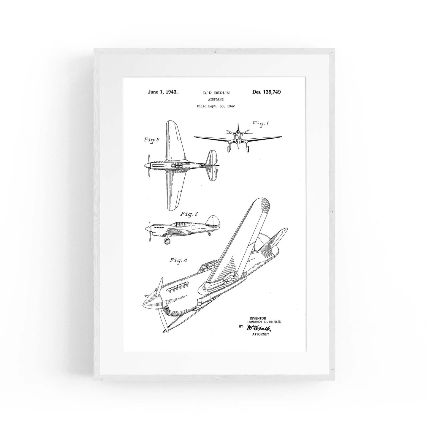 Airplane Patent Vintage Minimal Man Cave Wall Art #7 - The Affordable Art Company