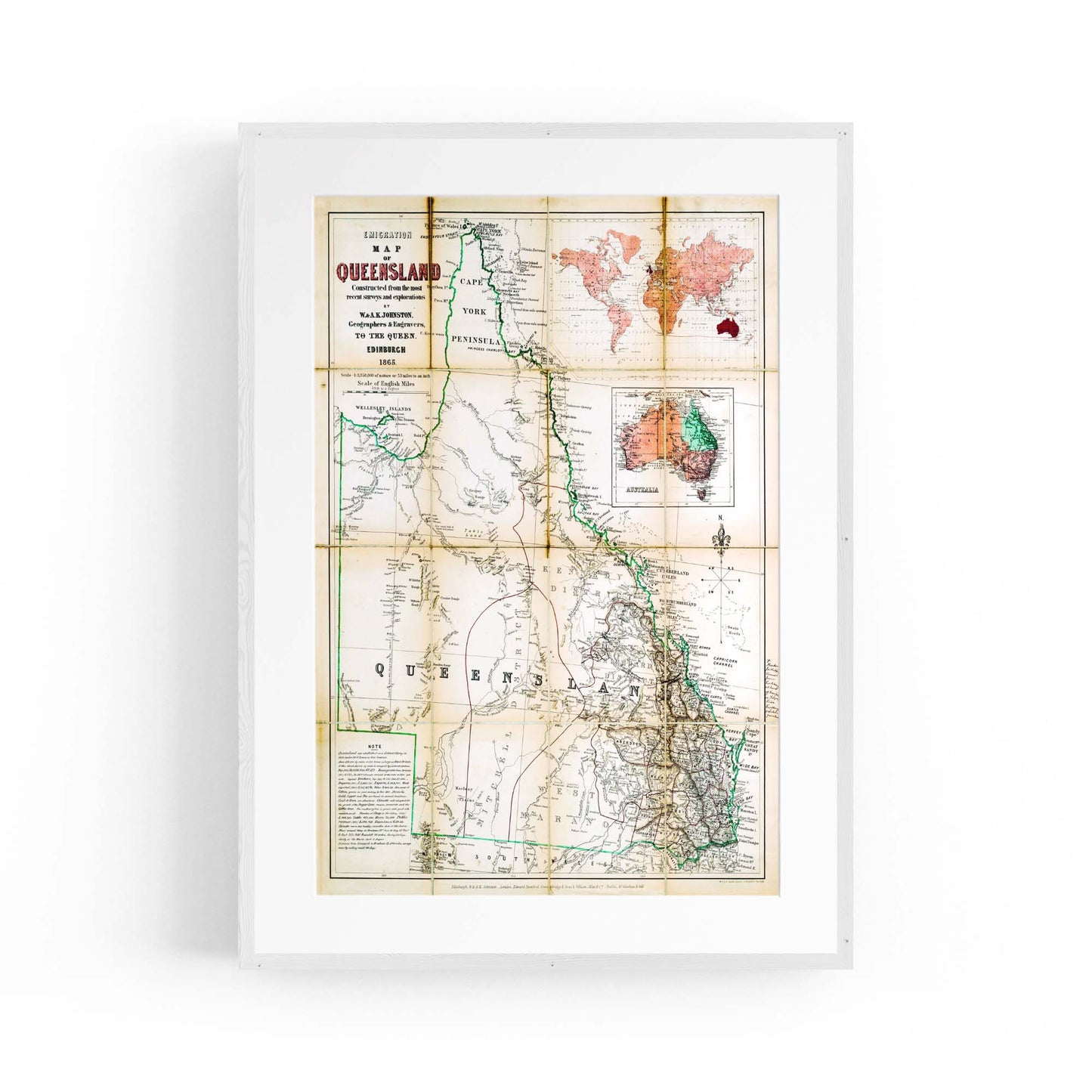 Queensland Australia Vintage Map Wall Art #3 - The Affordable Art Company