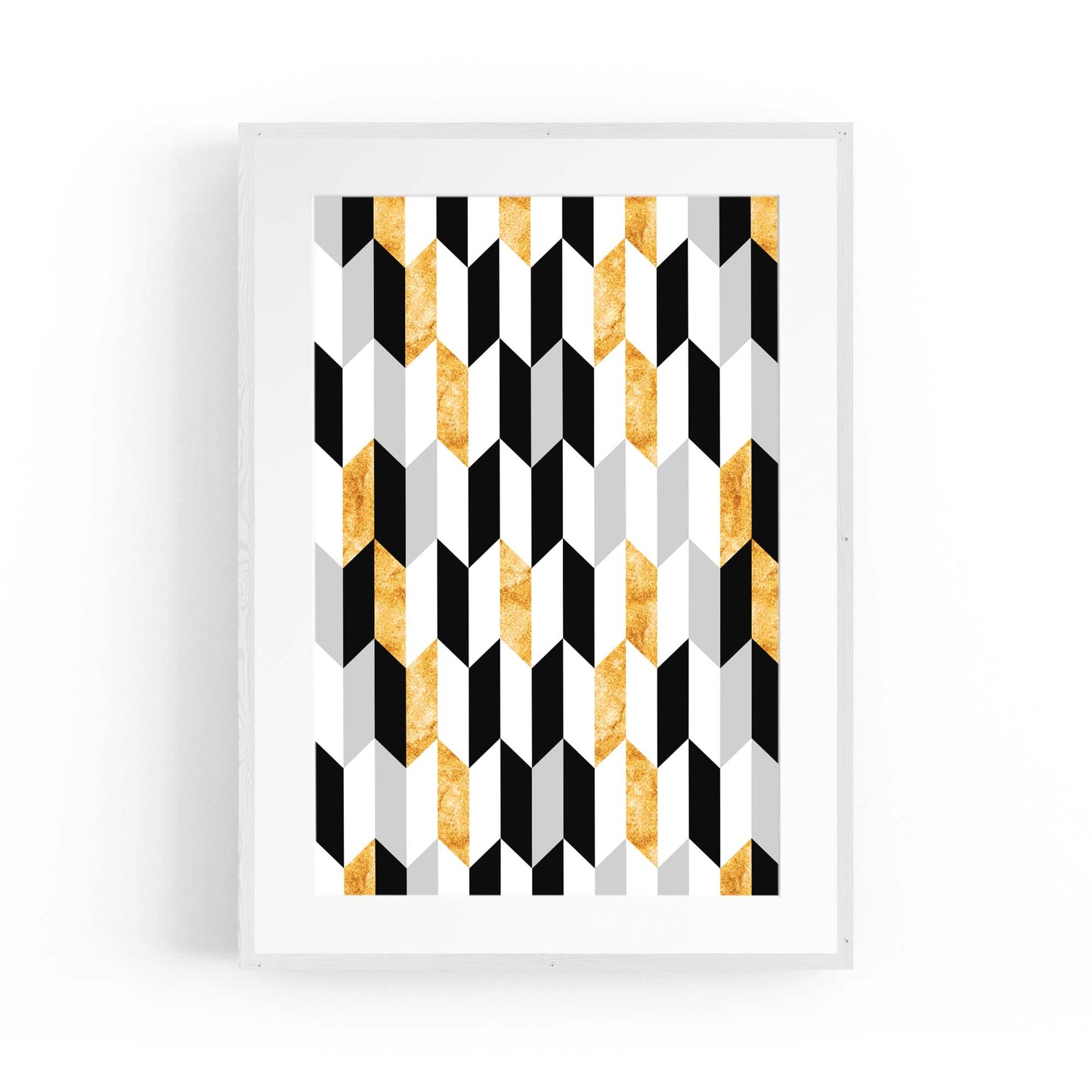 Minimal Geometric Pattern Black, White and Gold Wall Art - The Affordable Art Company