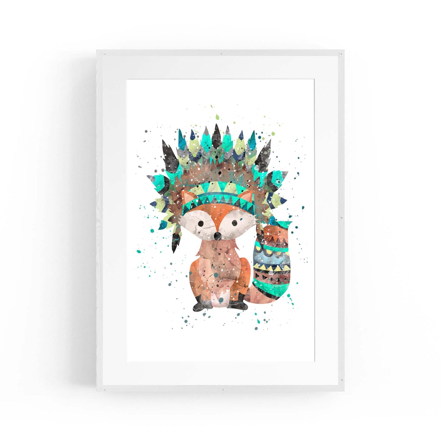 Native Fox Cartoon Nursery Bedroom Boho Wall Art - The Affordable Art Company