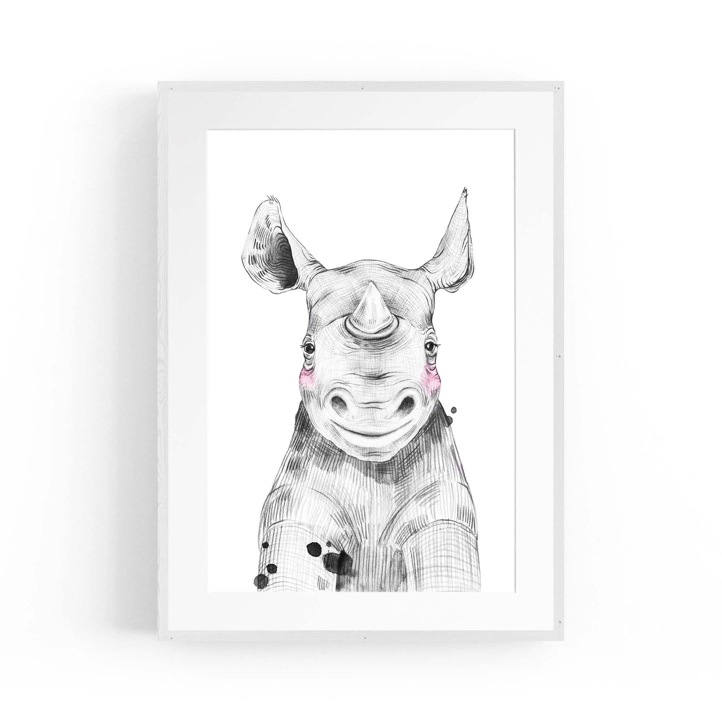 Cute Blushing Baby Rhino Nursery Animal Wall Art - The Affordable Art Company