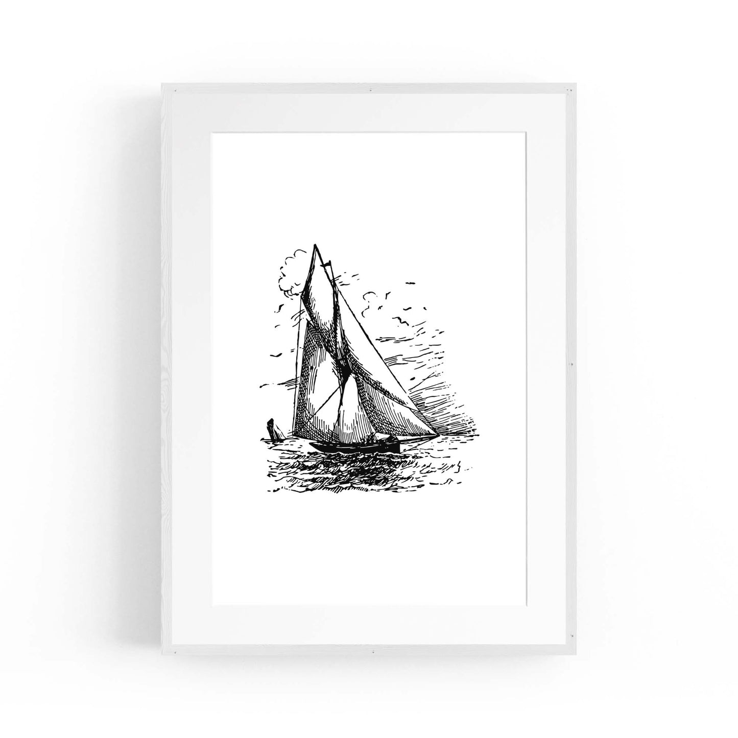 Sail Boat Coastal Drawing Nautical Coast Wall Art #2 - The Affordable Art Company