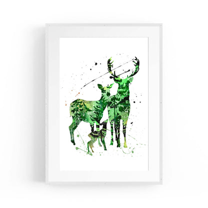 Deer Family Painting Nursery Green Animal Wall Art - The Affordable Art Company