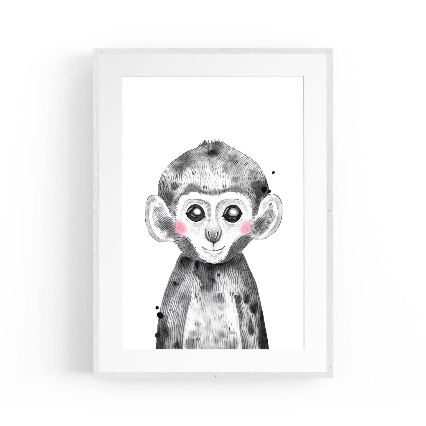 Cute Blushing Baby Monkey Nursery Animal Wall Art - The Affordable Art Company