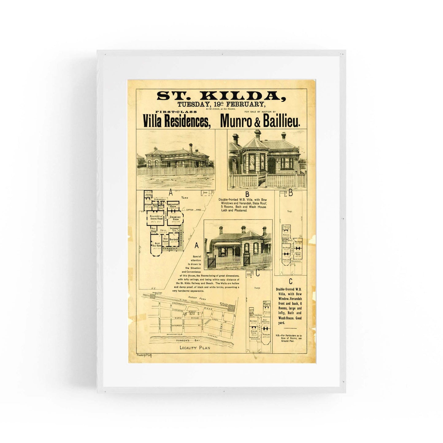 St Kilda Melbourne Vintage Real Estate Advert Art - The Affordable Art Company