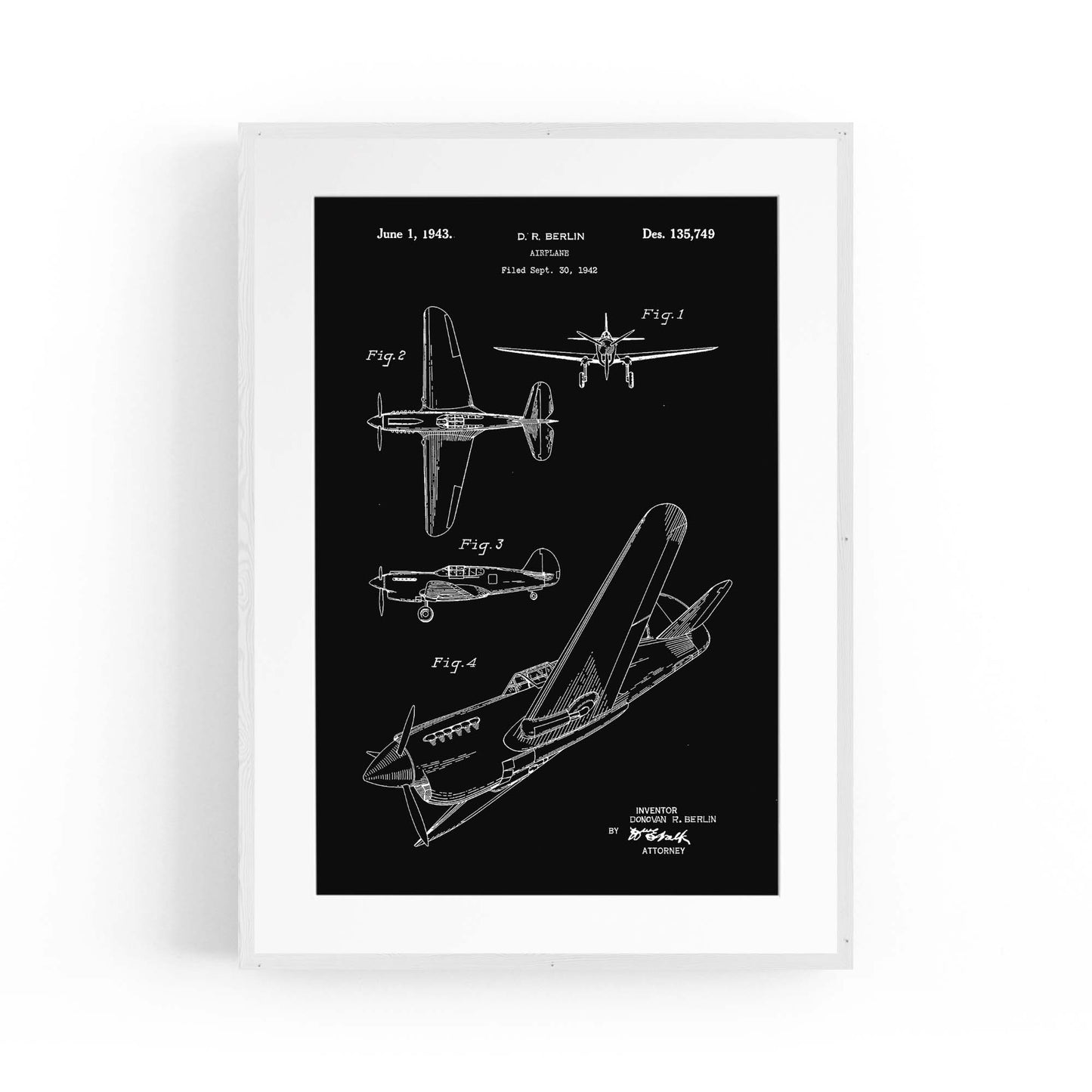 Airplane Patent Vintage Minimal Man Cave Wall Art #6 - The Affordable Art Company