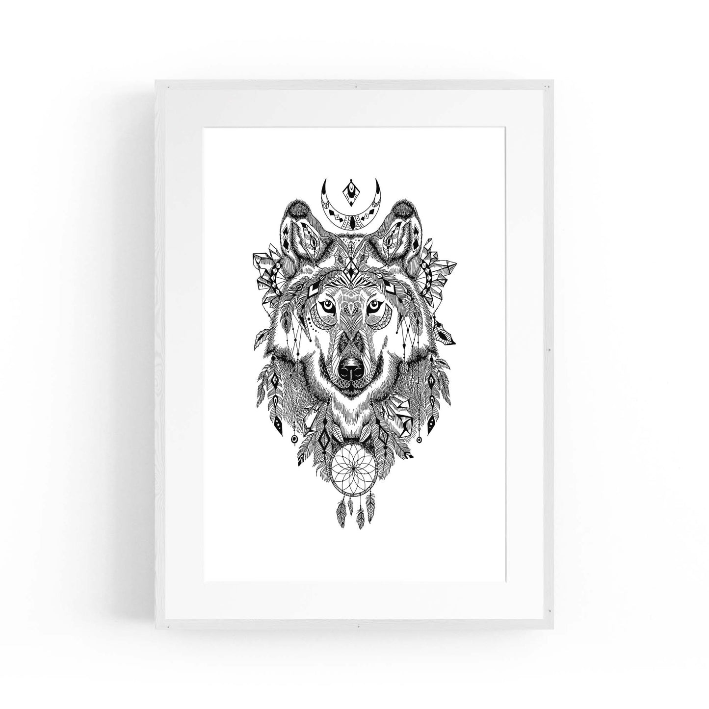 Aztec Wolf Drawing Boho Spirit Animal Wall Art - The Affordable Art Company