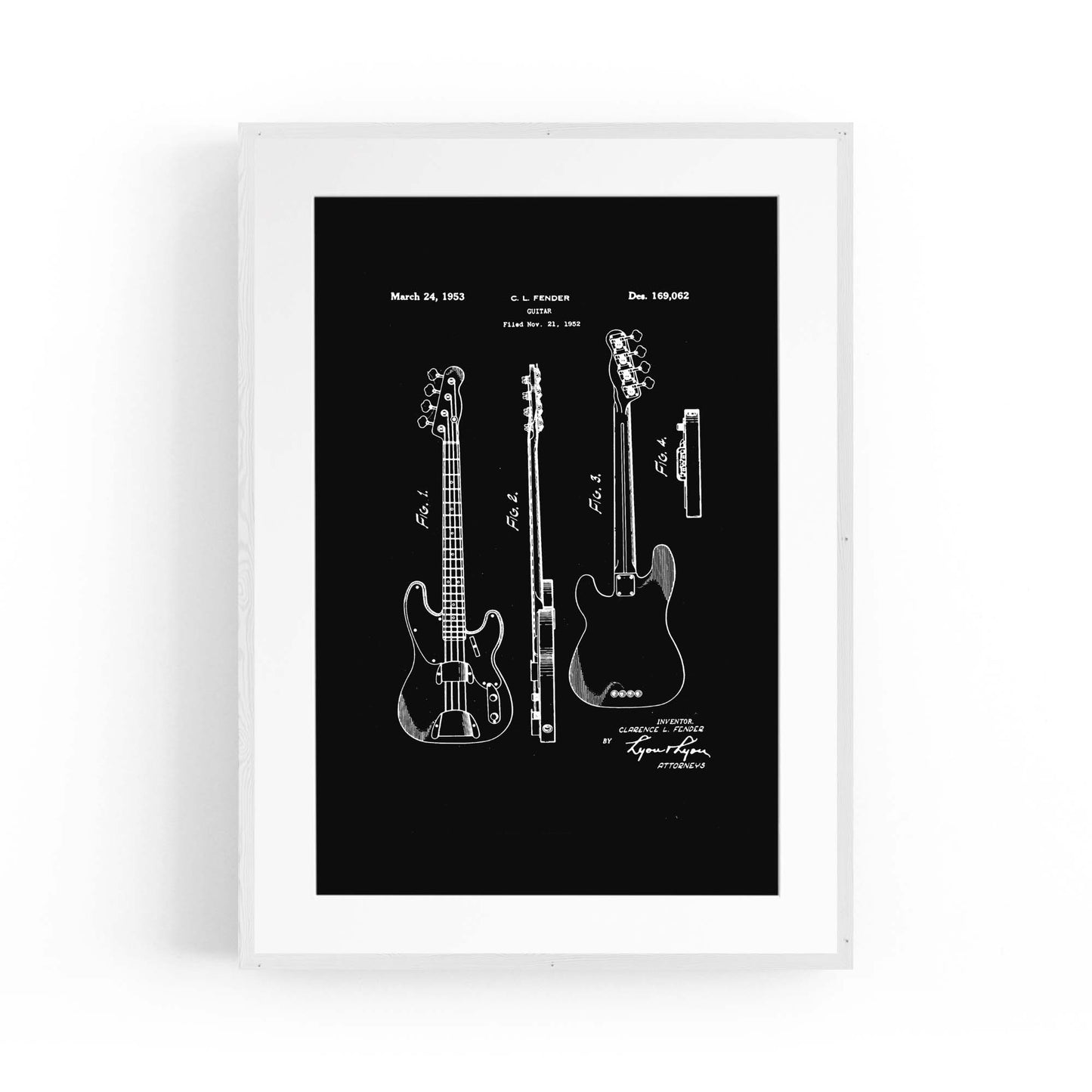 Fender Guitar Black Patent Music Gift Wall Art - The Affordable Art Company