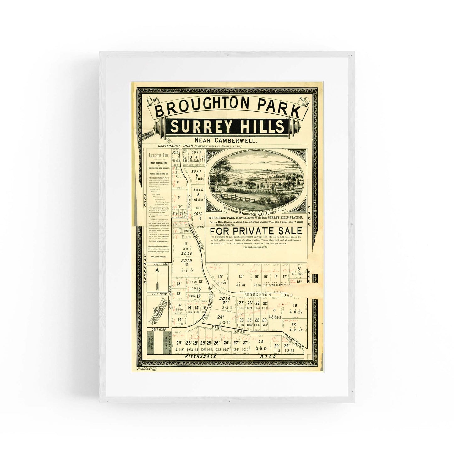 Surrey Hills Melbourne Vintage Real Estate Wall Art #1 - The Affordable Art Company