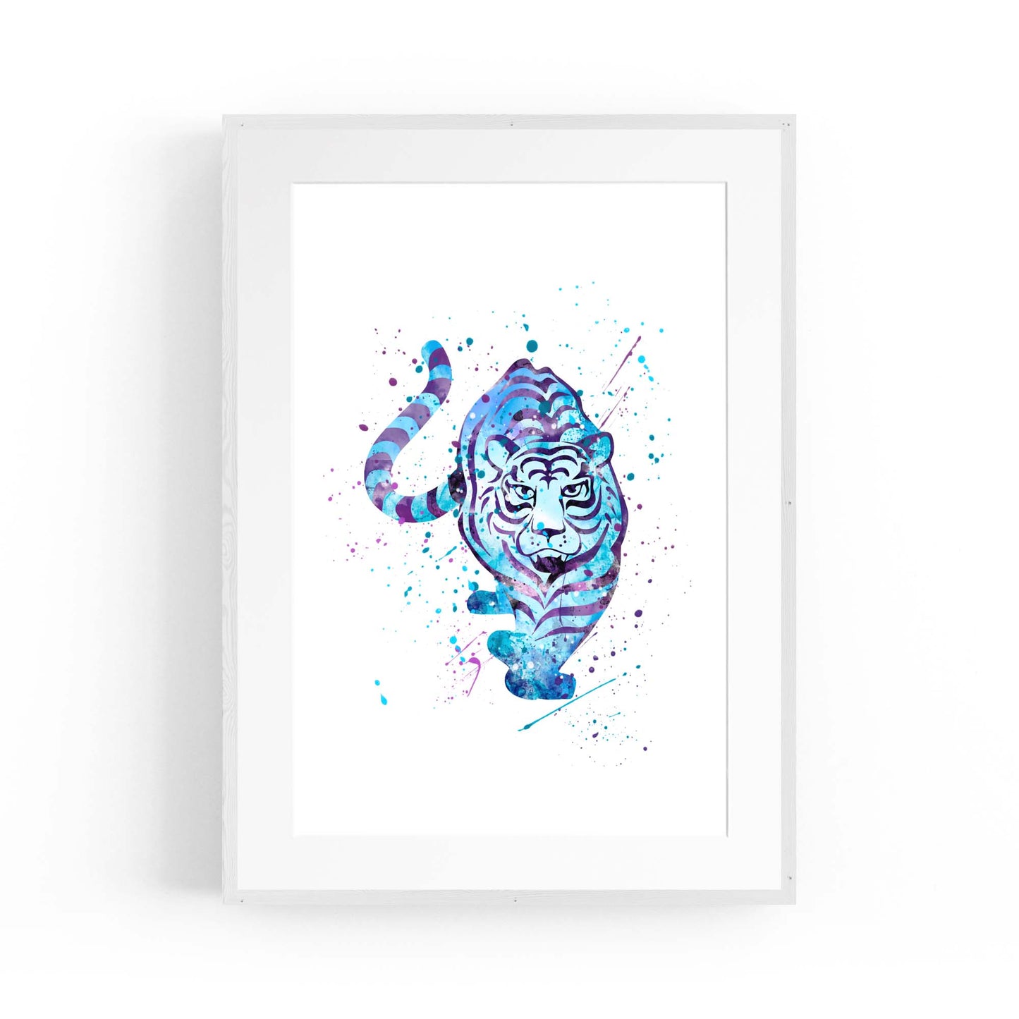 Blue Tiger Cute Animal Painting Wall Art - The Affordable Art Company