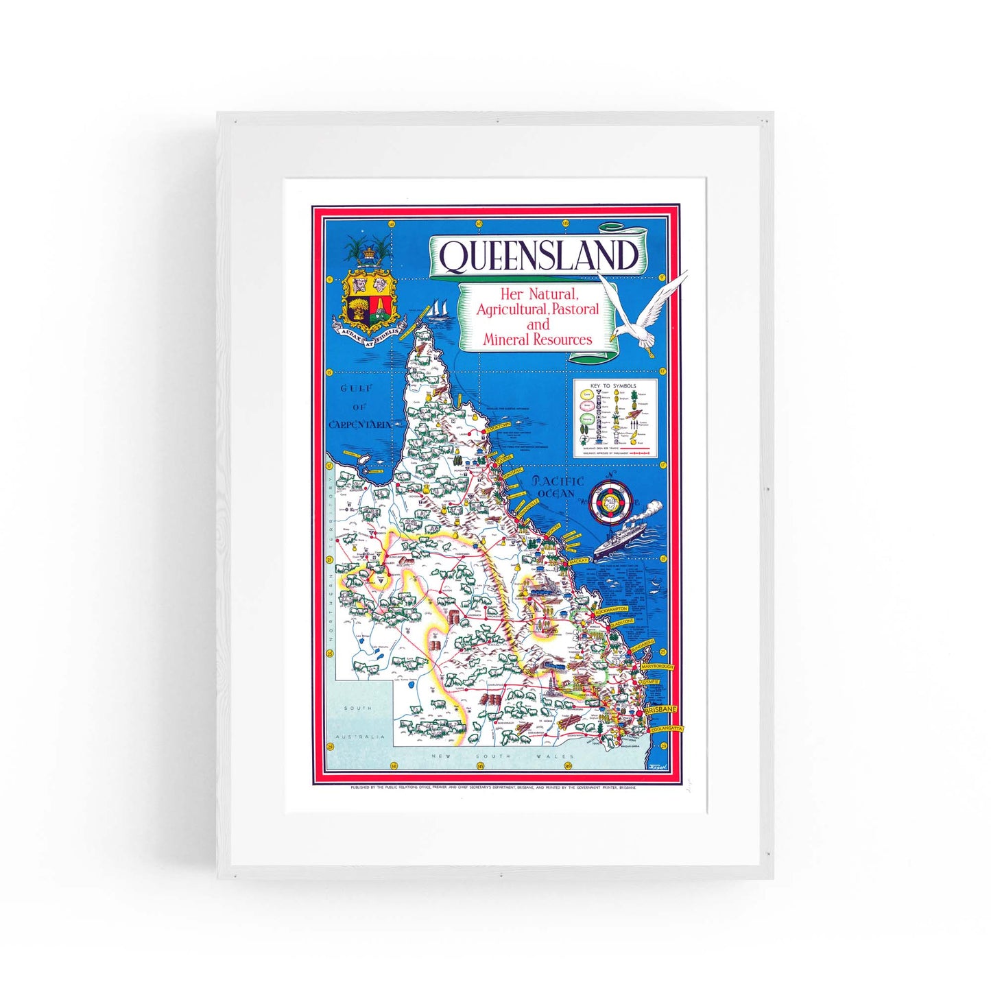 Queensland Australia Vintage Map Wall Art #1 - The Affordable Art Company