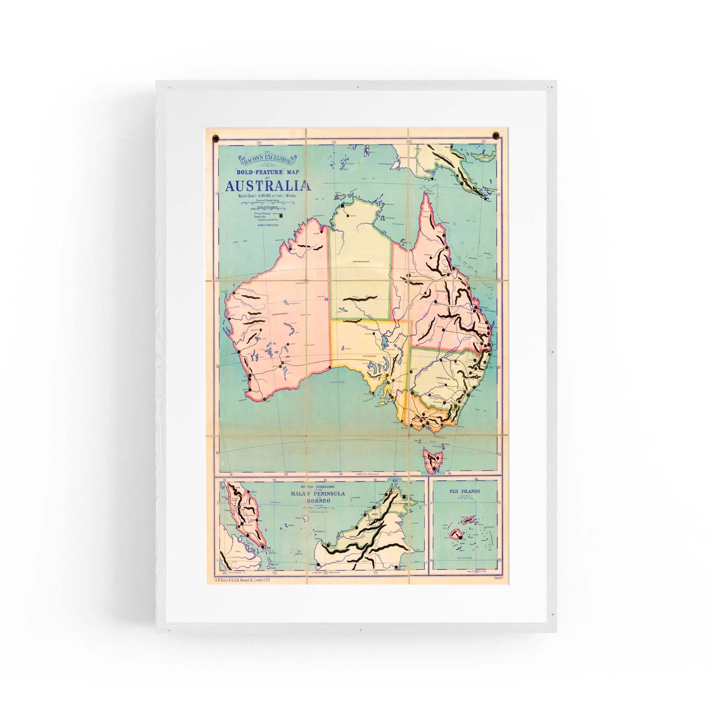 Australian Vintage Map Home Office Wall Art - The Affordable Art Company