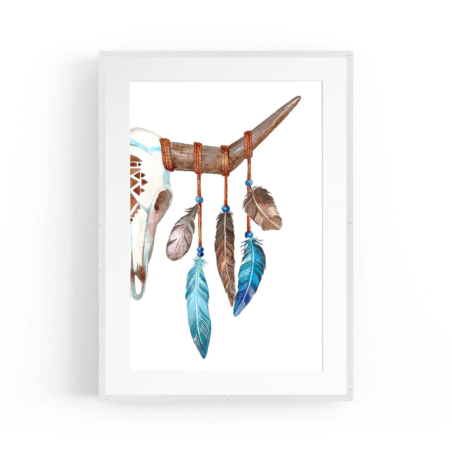 Cow Skull Painting Minimal Boho Vintage Wall Art #2 - The Affordable Art Company